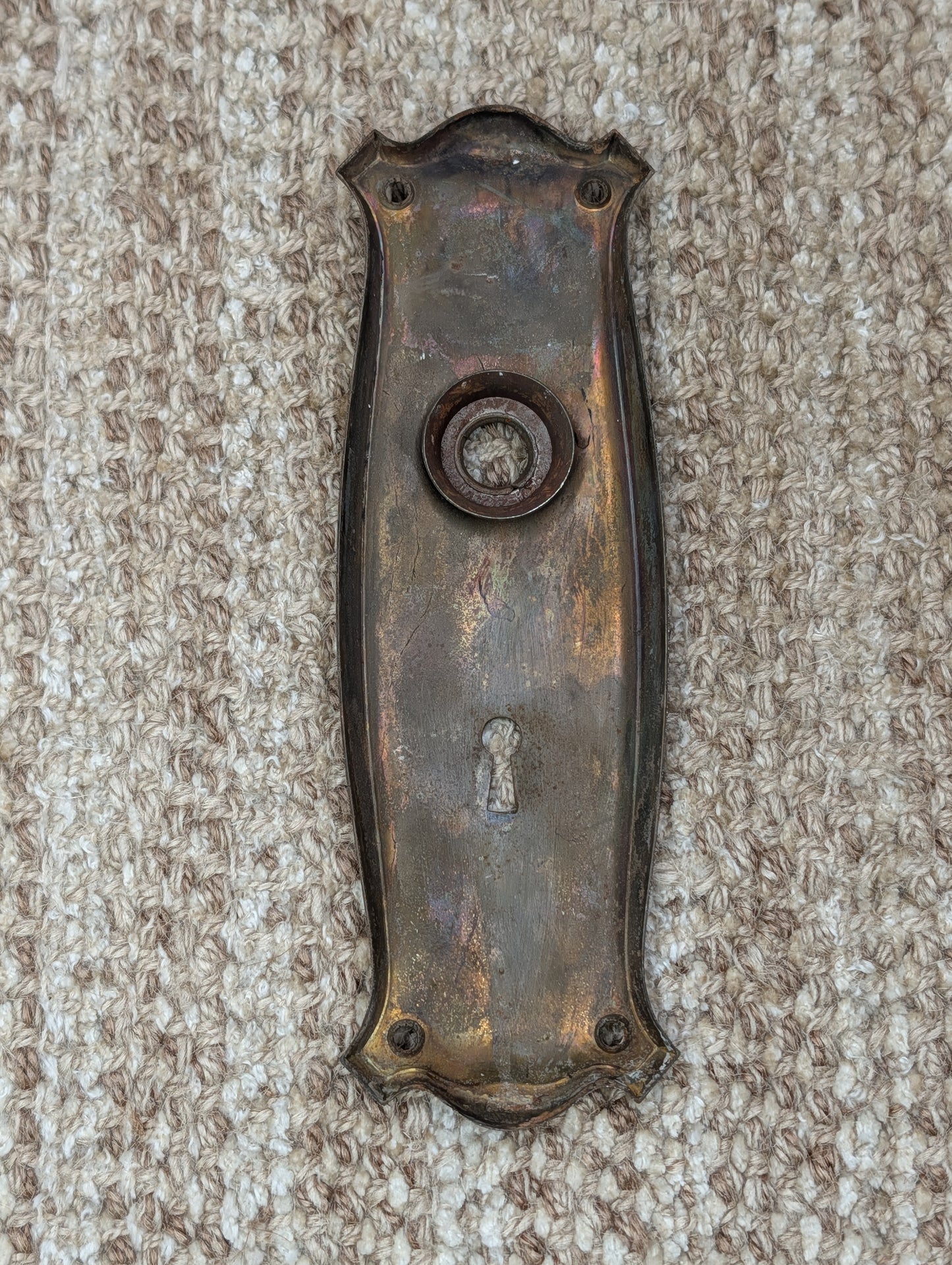 2 7/16" x 7 11/16" Antique Art Nouveau Stamped Steel Door Knob Plate