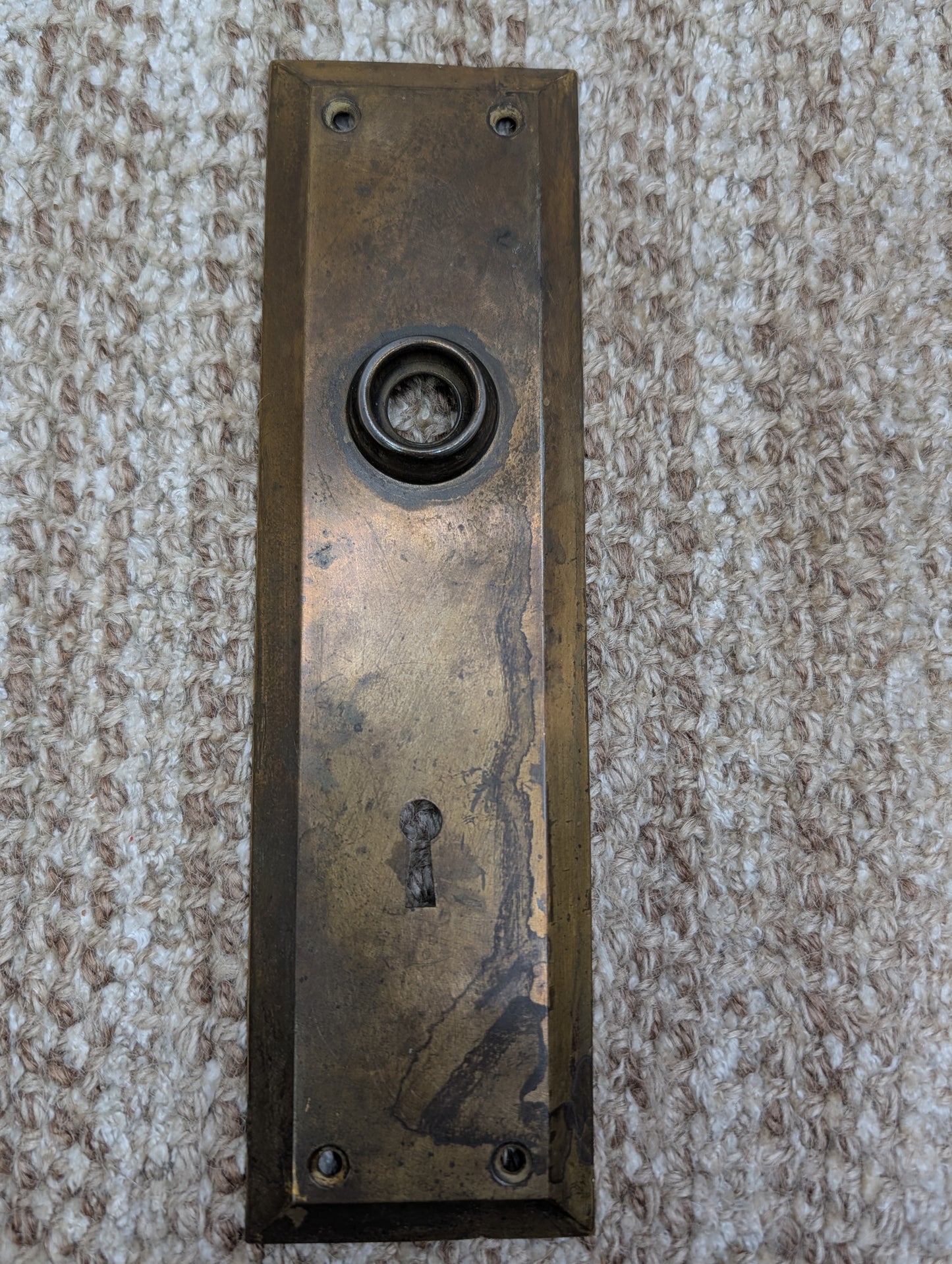 2 1/2" x 9" Antique Brass Plated Stamped Steel Door Knob Plate