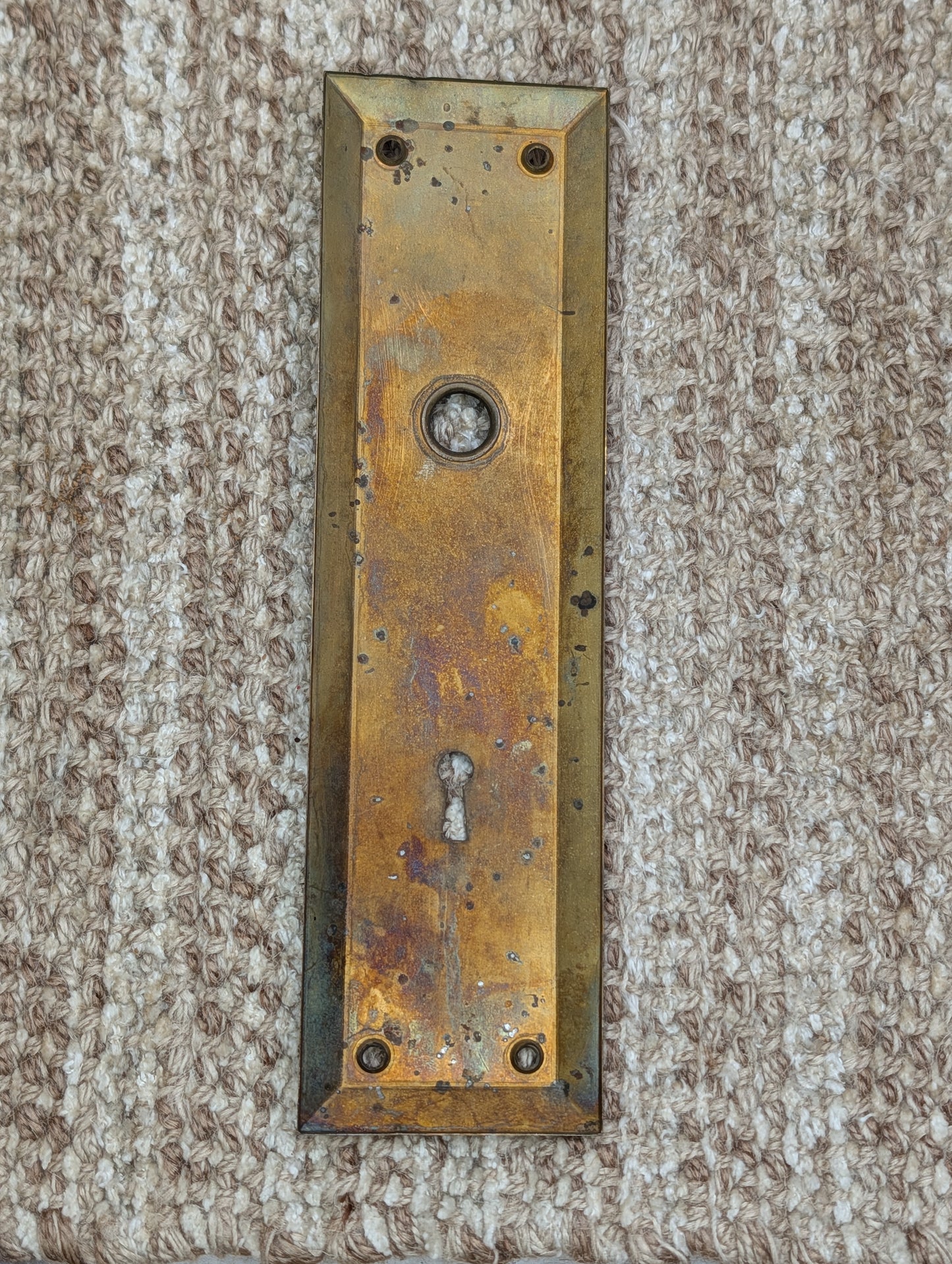 2 1/2" x 9" Antique Brass Plated Stamped Steel Door Knob Plate
