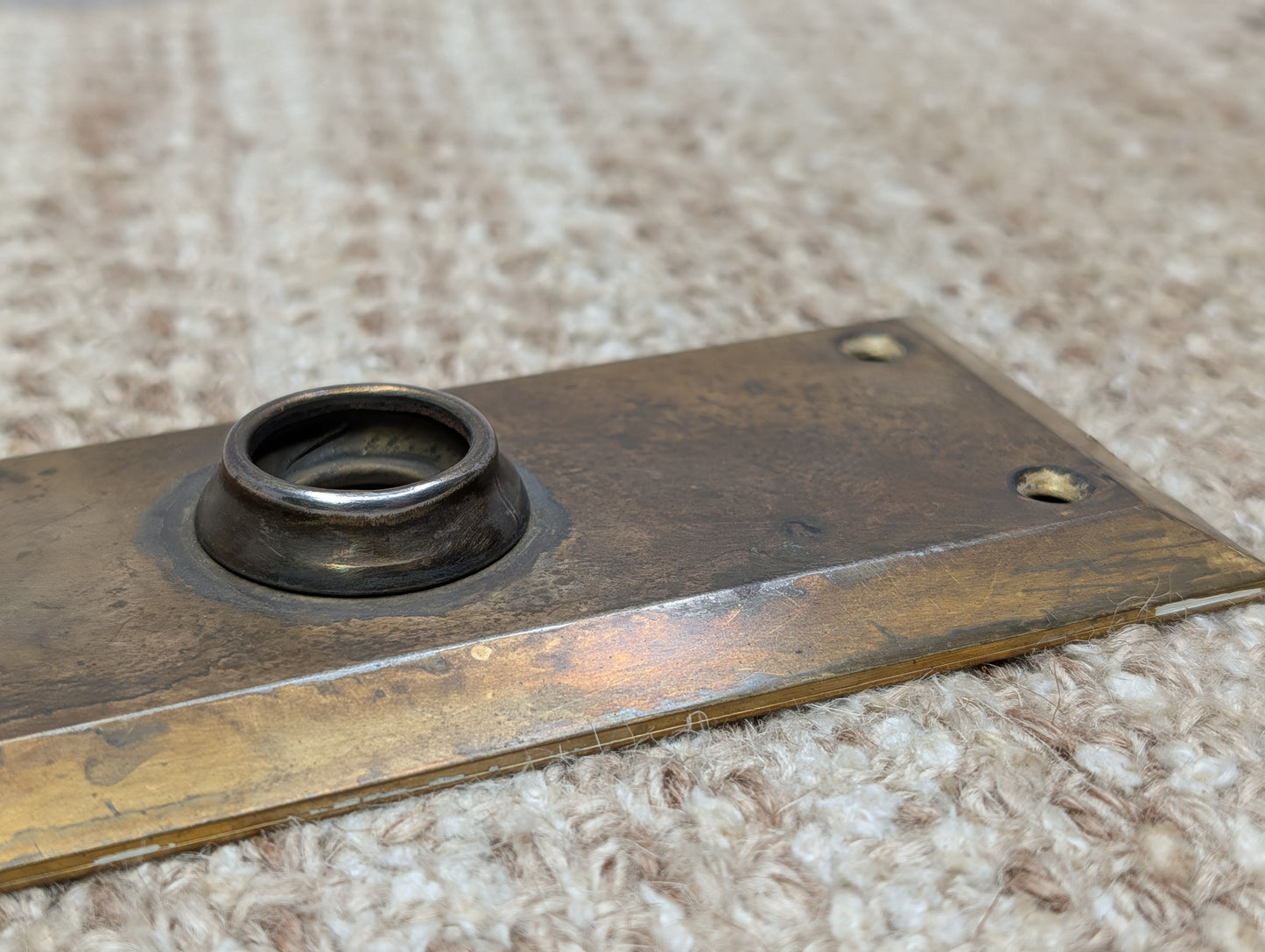 2 1/2" x 9" Antique Brass Plated Stamped Steel Door Knob Plate