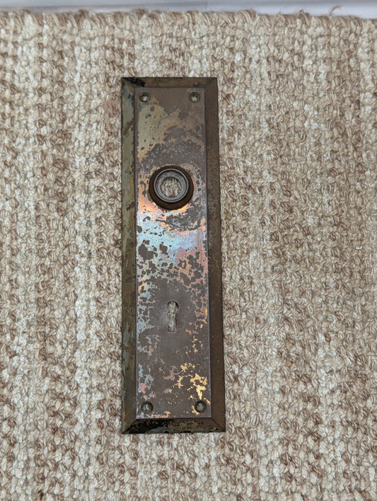 2 1/2" x 9"  Antique Stamped Steel Door Knob Plate