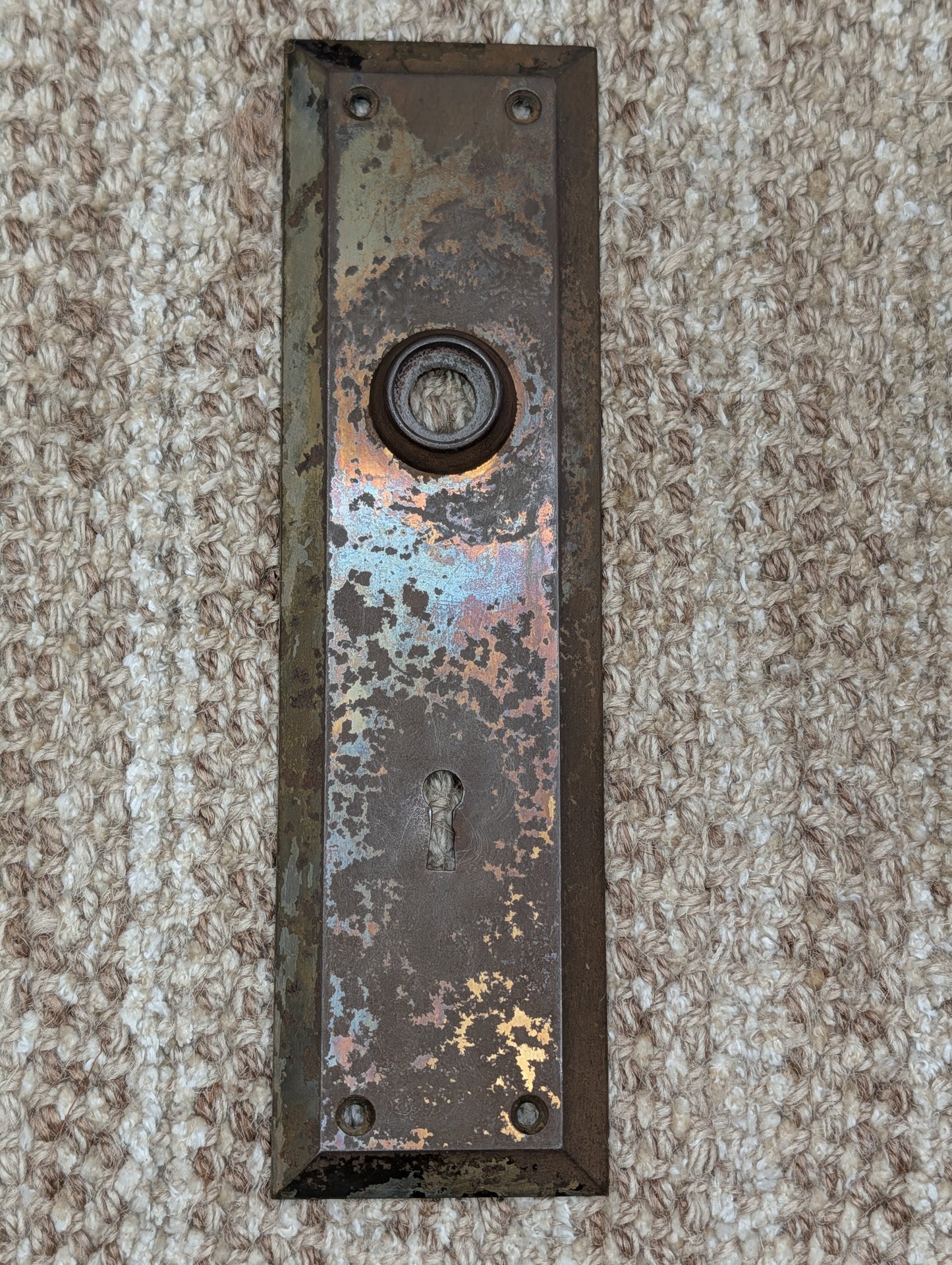 2 1/2" x 9"  Antique Stamped Steel Door Knob Plate