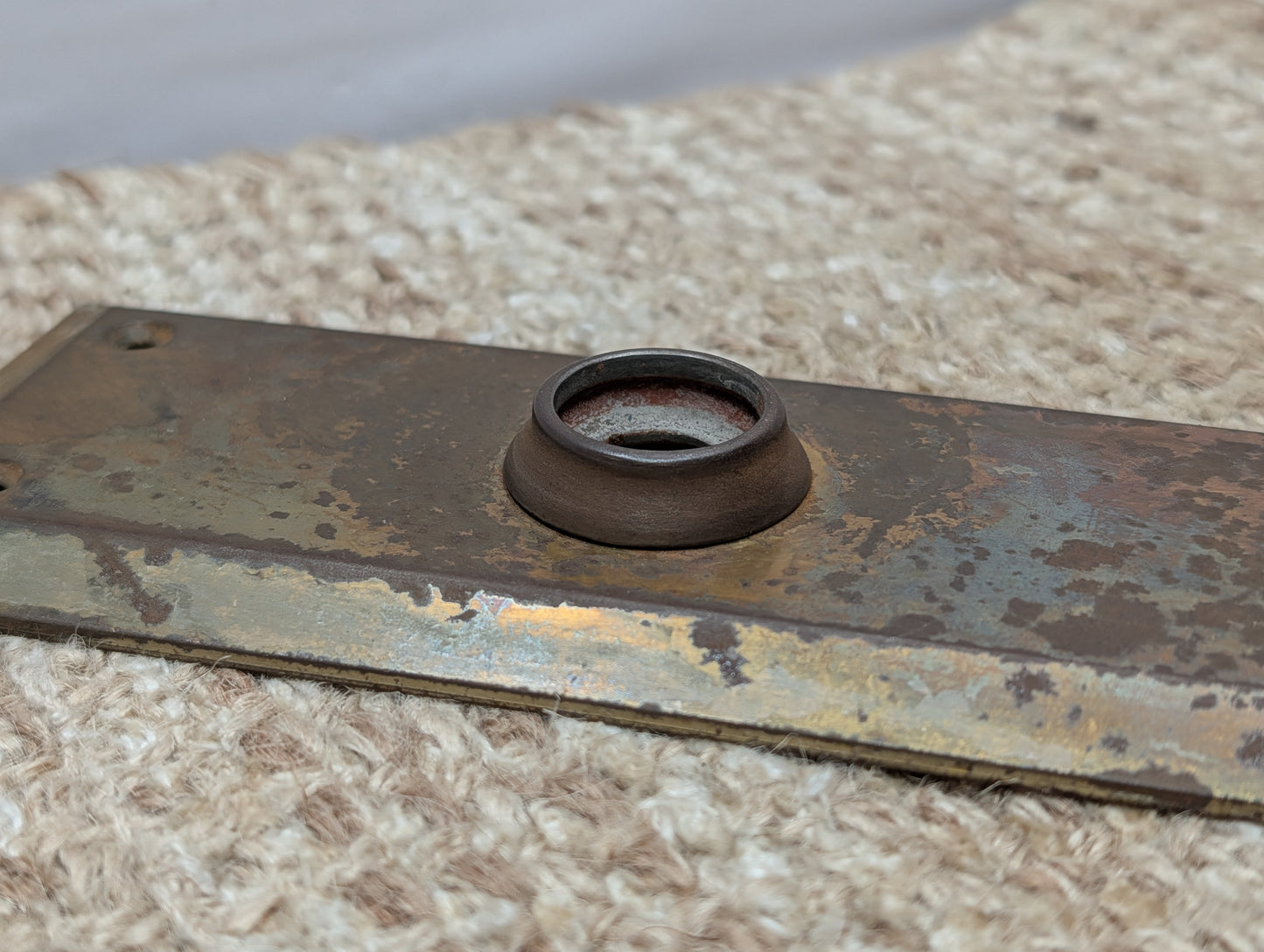 2 1/2" x 9"  Antique Stamped Steel Door Knob Plate
