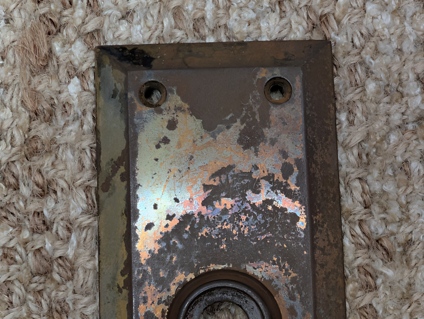 2 1/2" x 9"  Antique Stamped Steel Door Knob Plate