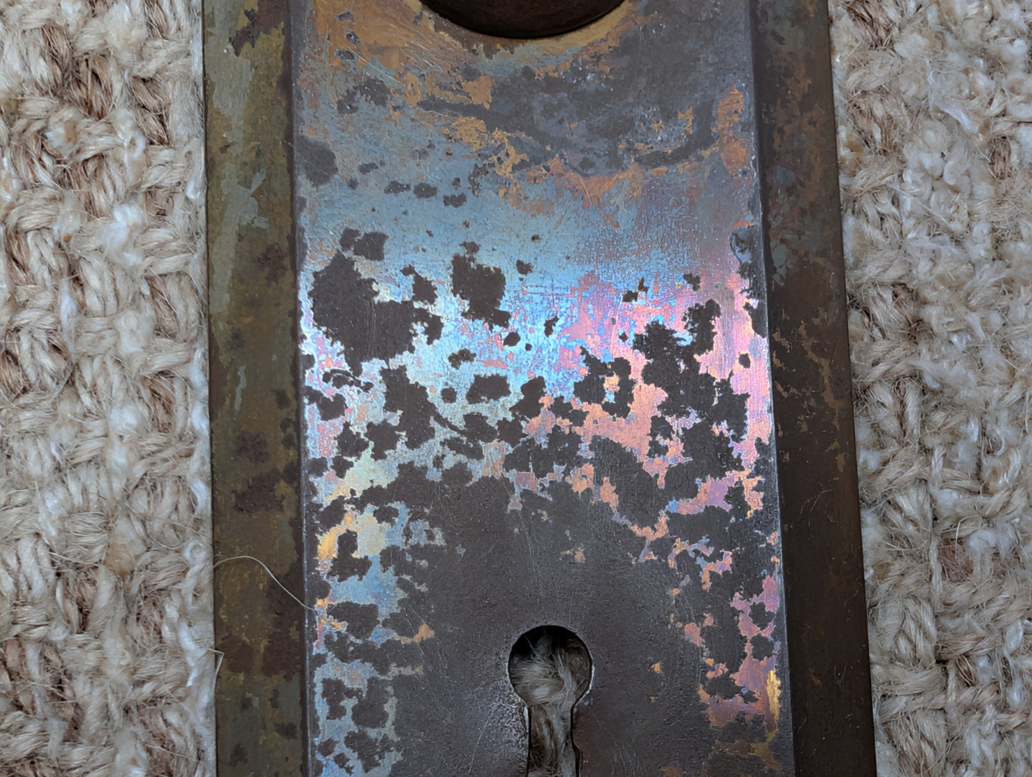 2 1/2" x 9"  Antique Stamped Steel Door Knob Plate