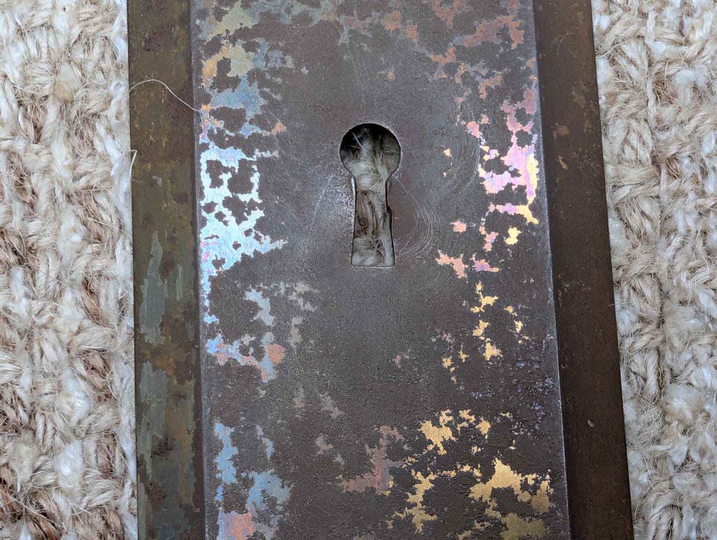 2 1/2" x 9"  Antique Stamped Steel Door Knob Plate