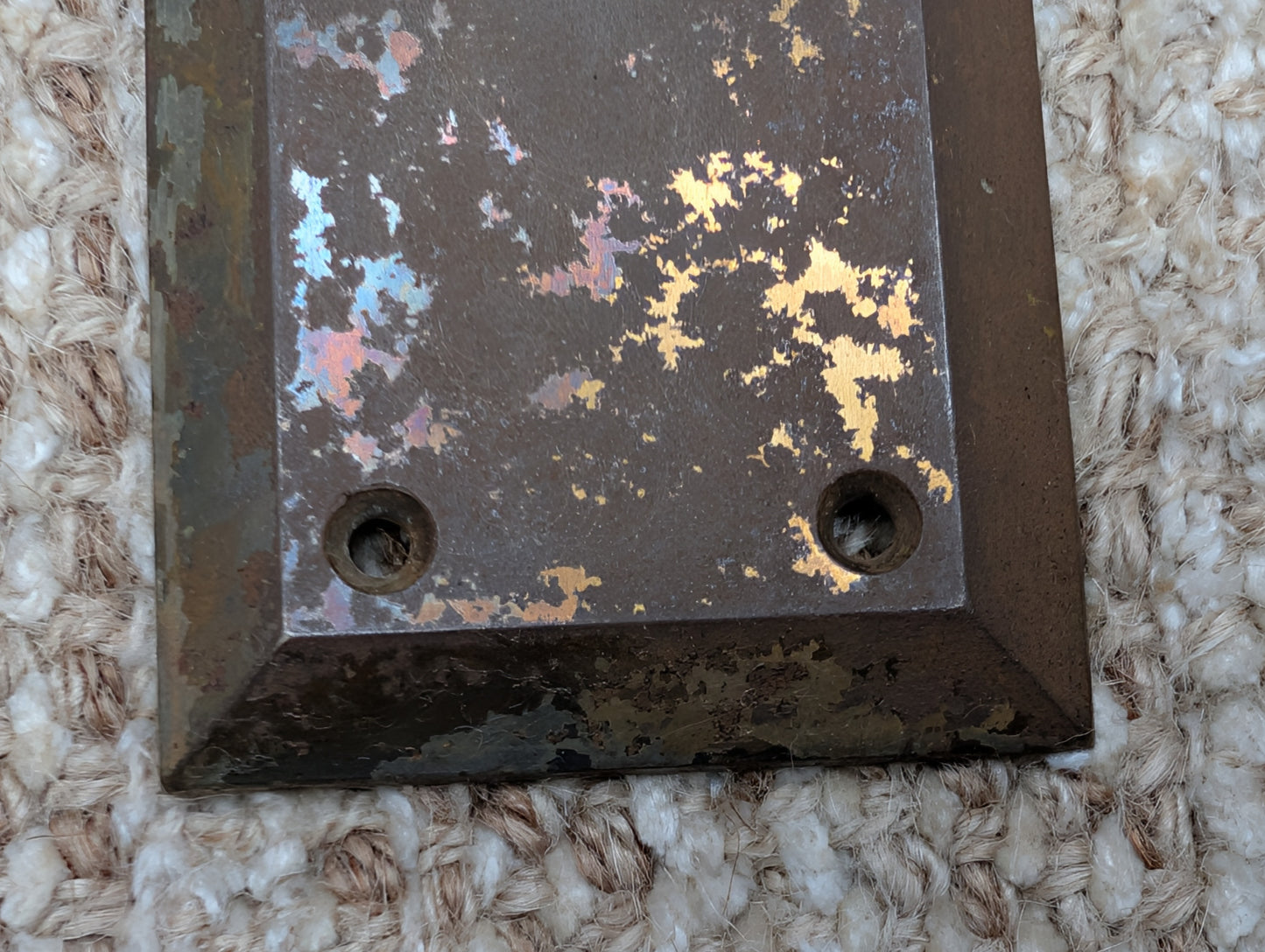 2 1/2" x 9"  Antique Stamped Steel Door Knob Plate
