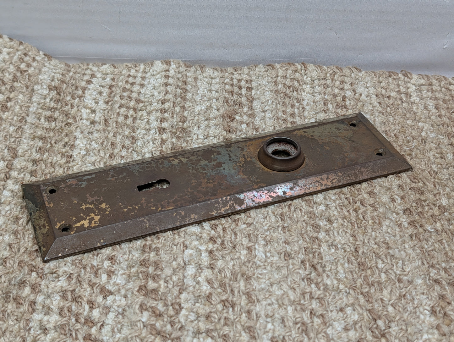 2 1/2" x 9"  Antique Stamped Steel Door Knob Plate