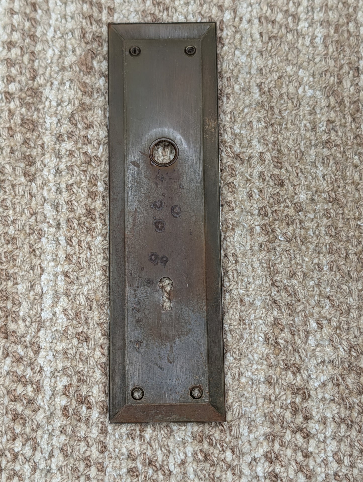 2 1/2" x 9"  Antique Stamped Steel Door Knob Plate