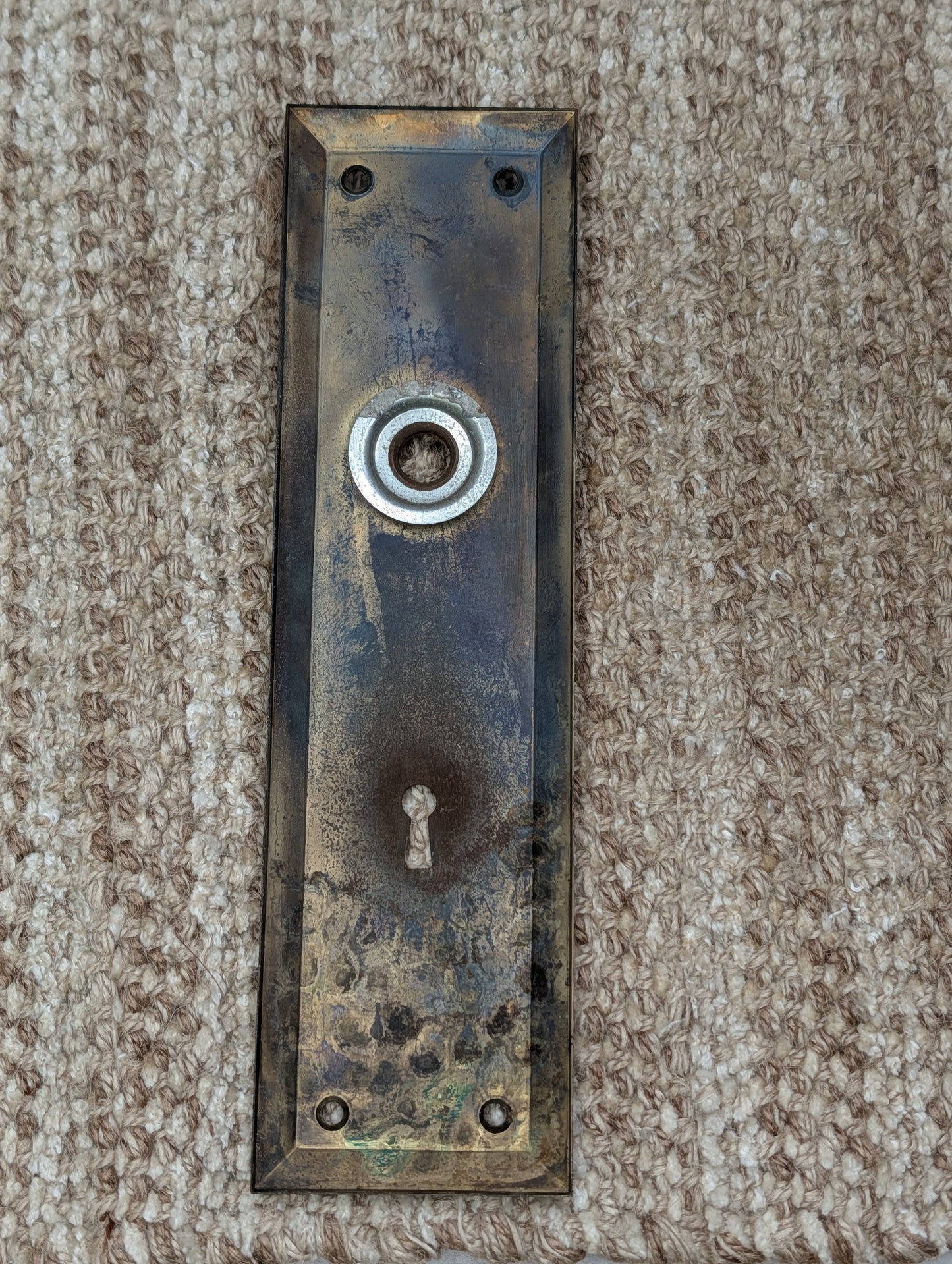 2 3/4" x 10"  Antique Brass Plated Stamped Steel Door Knob Plate