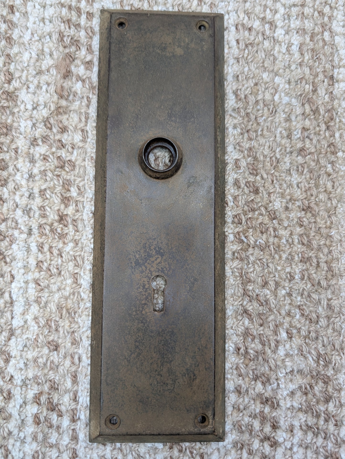3" x 10" Antique Stamped Steel Door Knob Plate