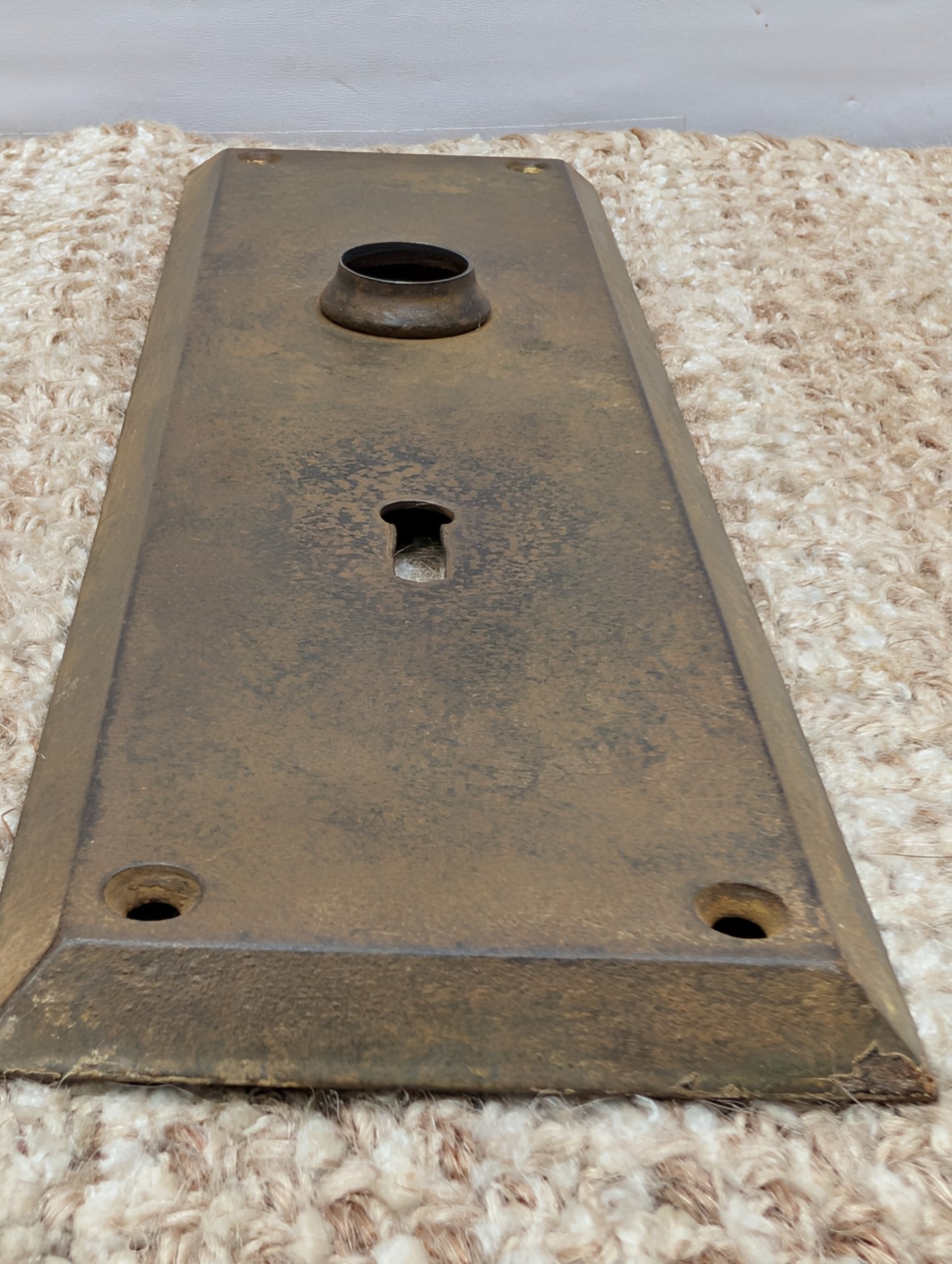 3" x 10" Antique Stamped Steel Door Knob Plate