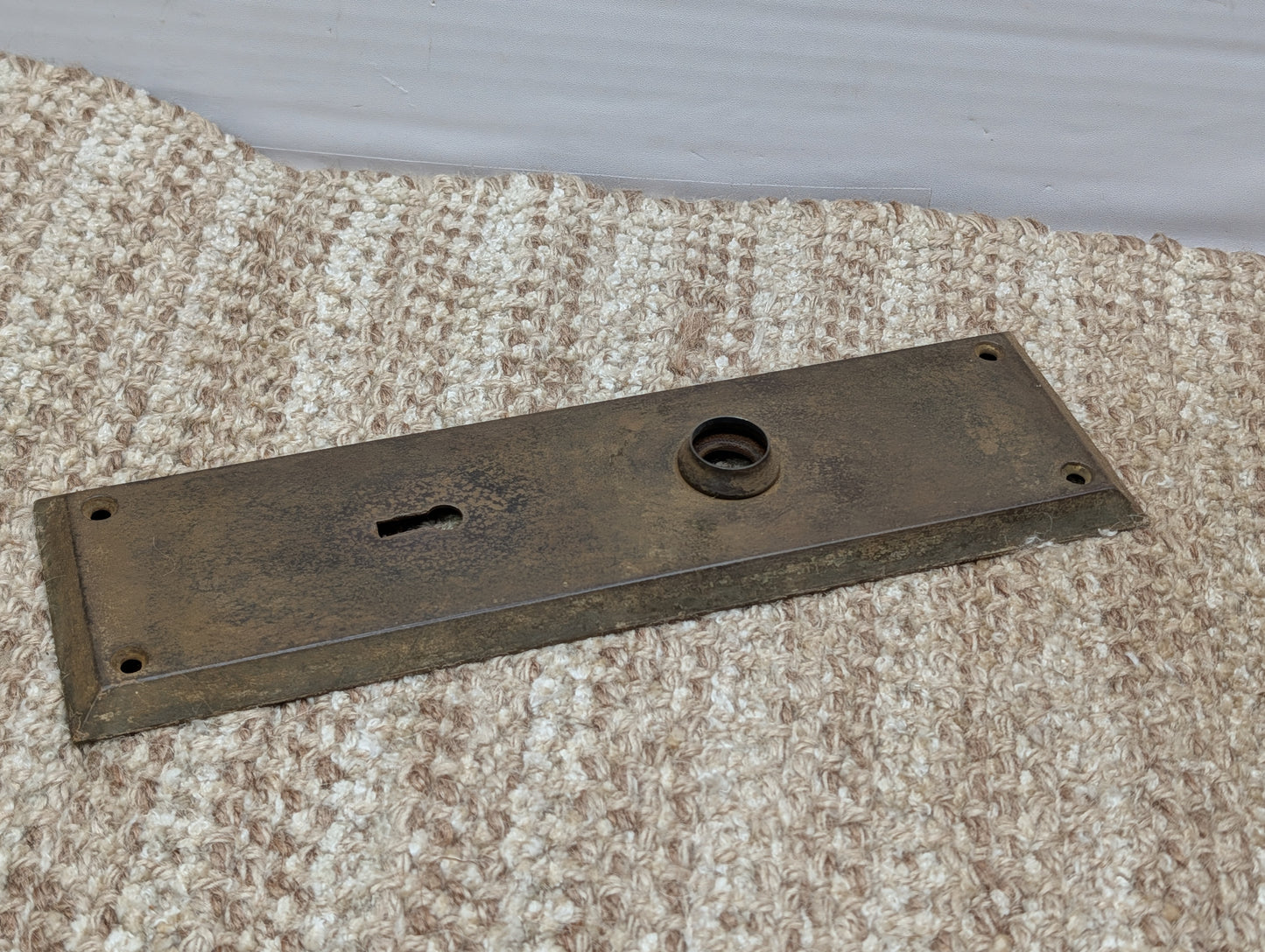3" x 10" Antique Stamped Steel Door Knob Plate