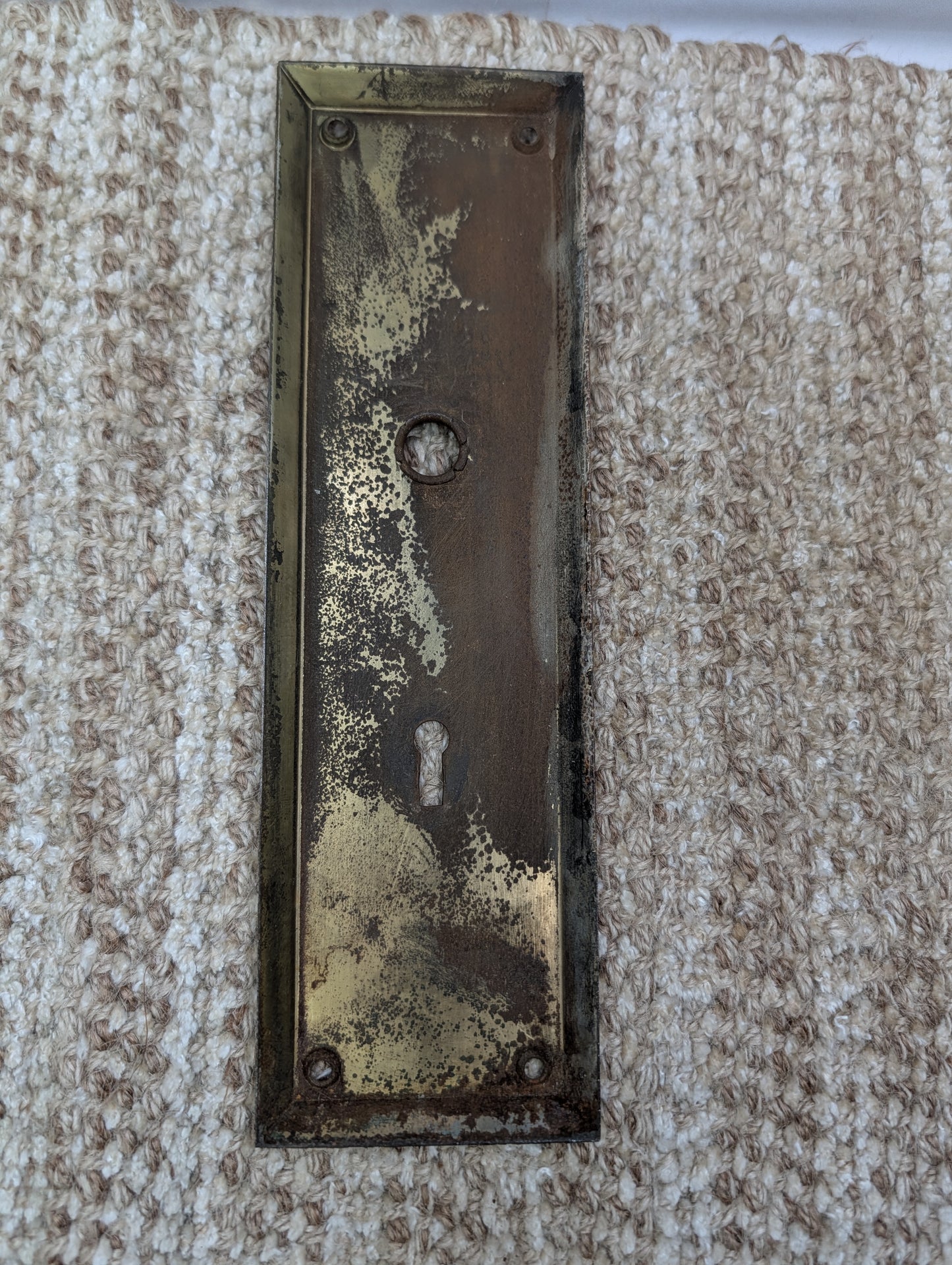 3" x 10" Antique Stamped Steel Door Knob Plate