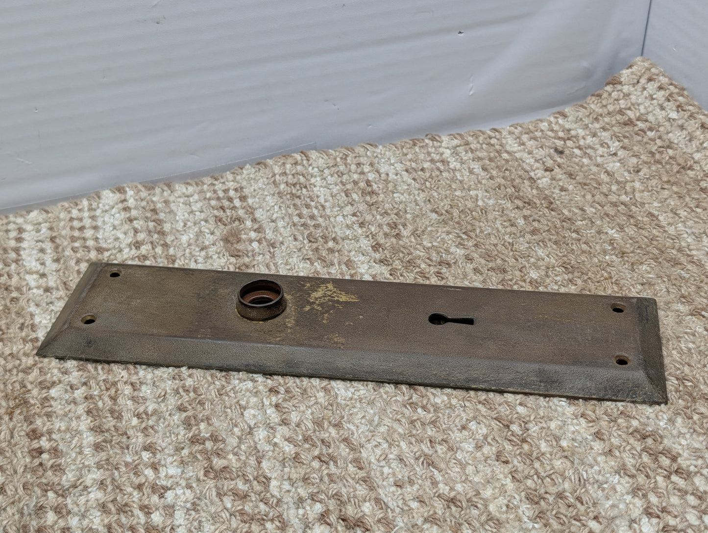 2 3/4" x 10 7/16" Antique Brass Plated Stamped Steel Door Knob Plate