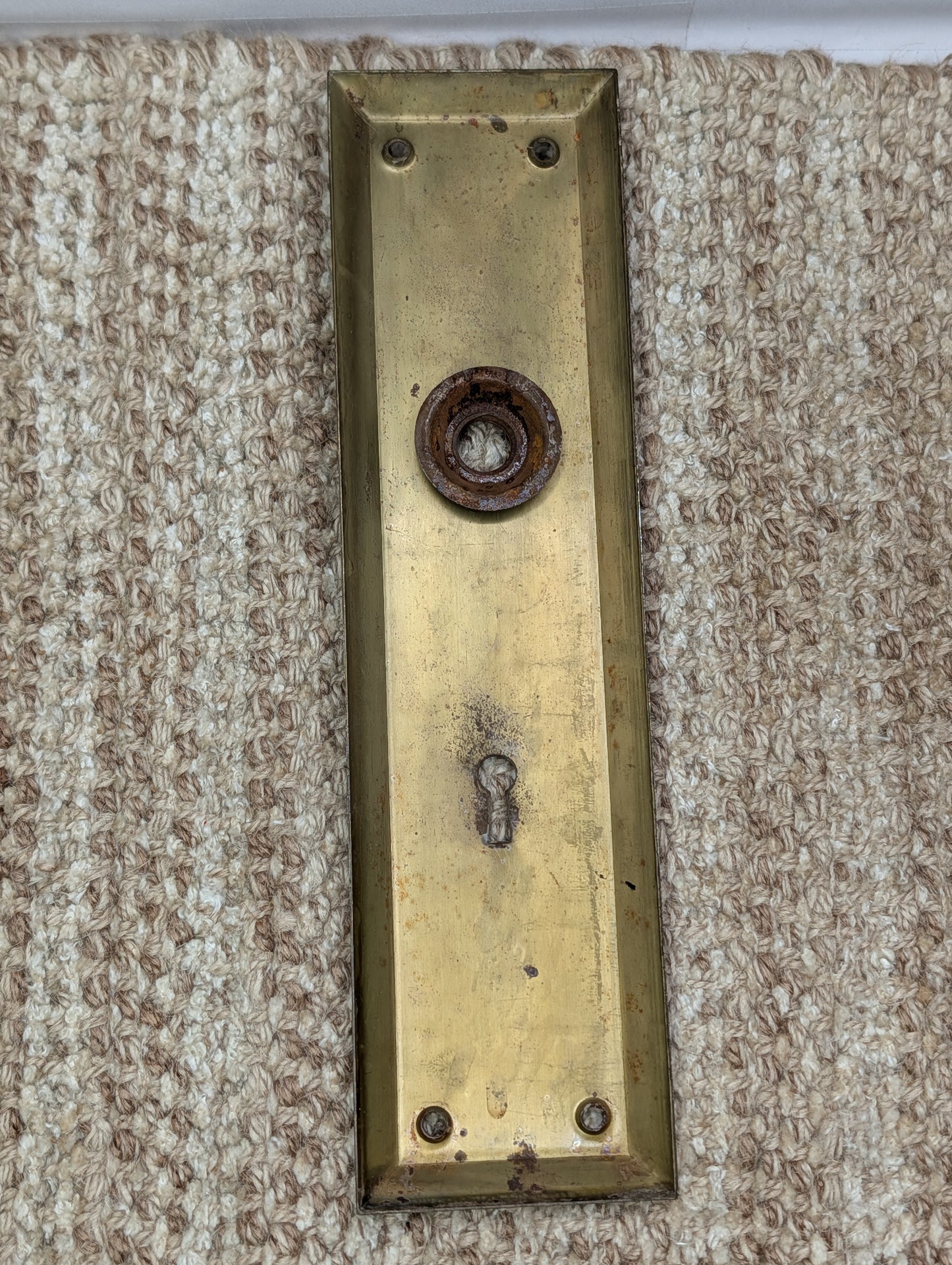 2 3/4" x 10 7/16" Antique Brass Plated Stamped Steel Door Knob Plate