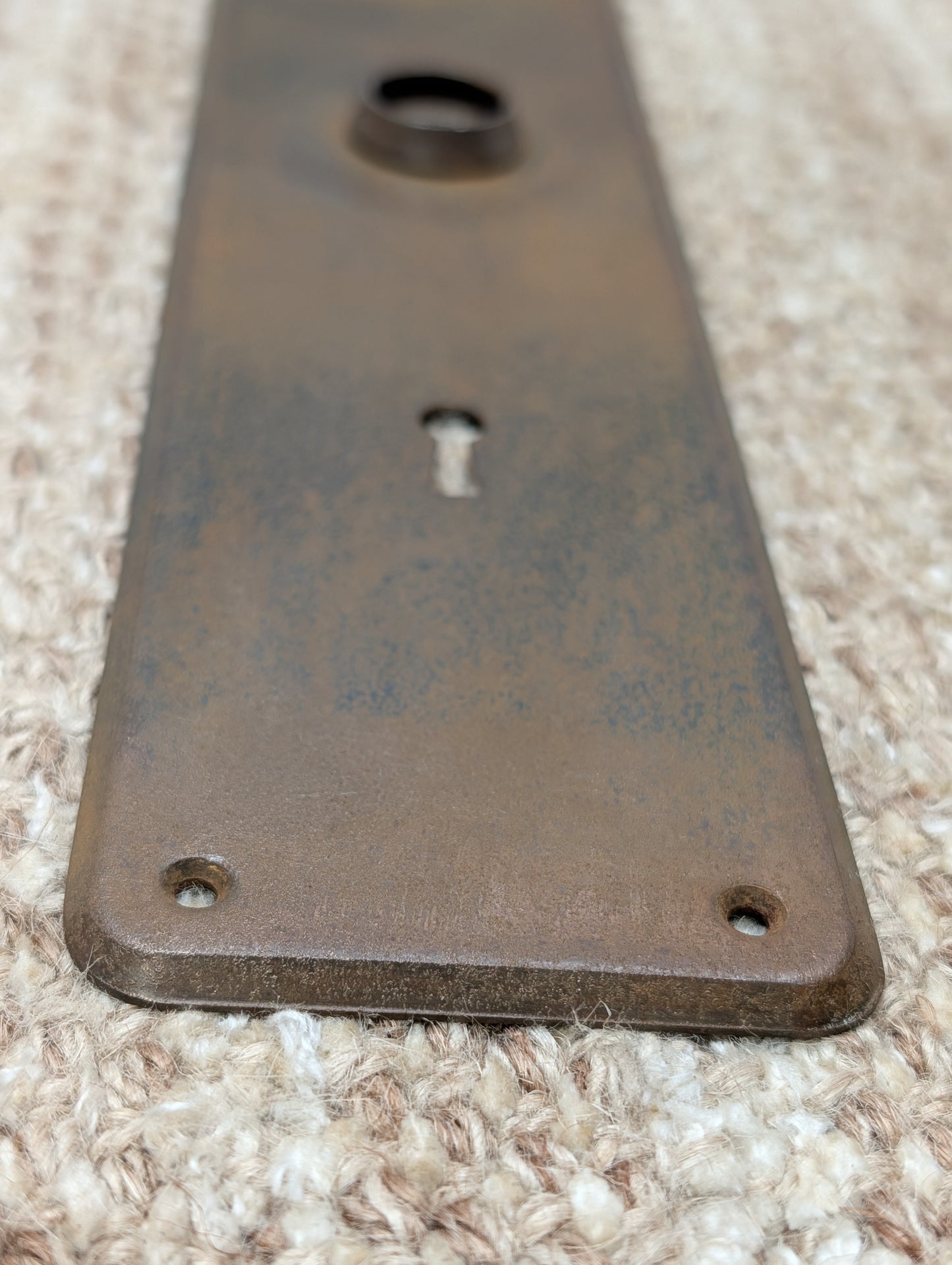 2 3/4" x 10" Antique Stamped Steel Door Knob Plate