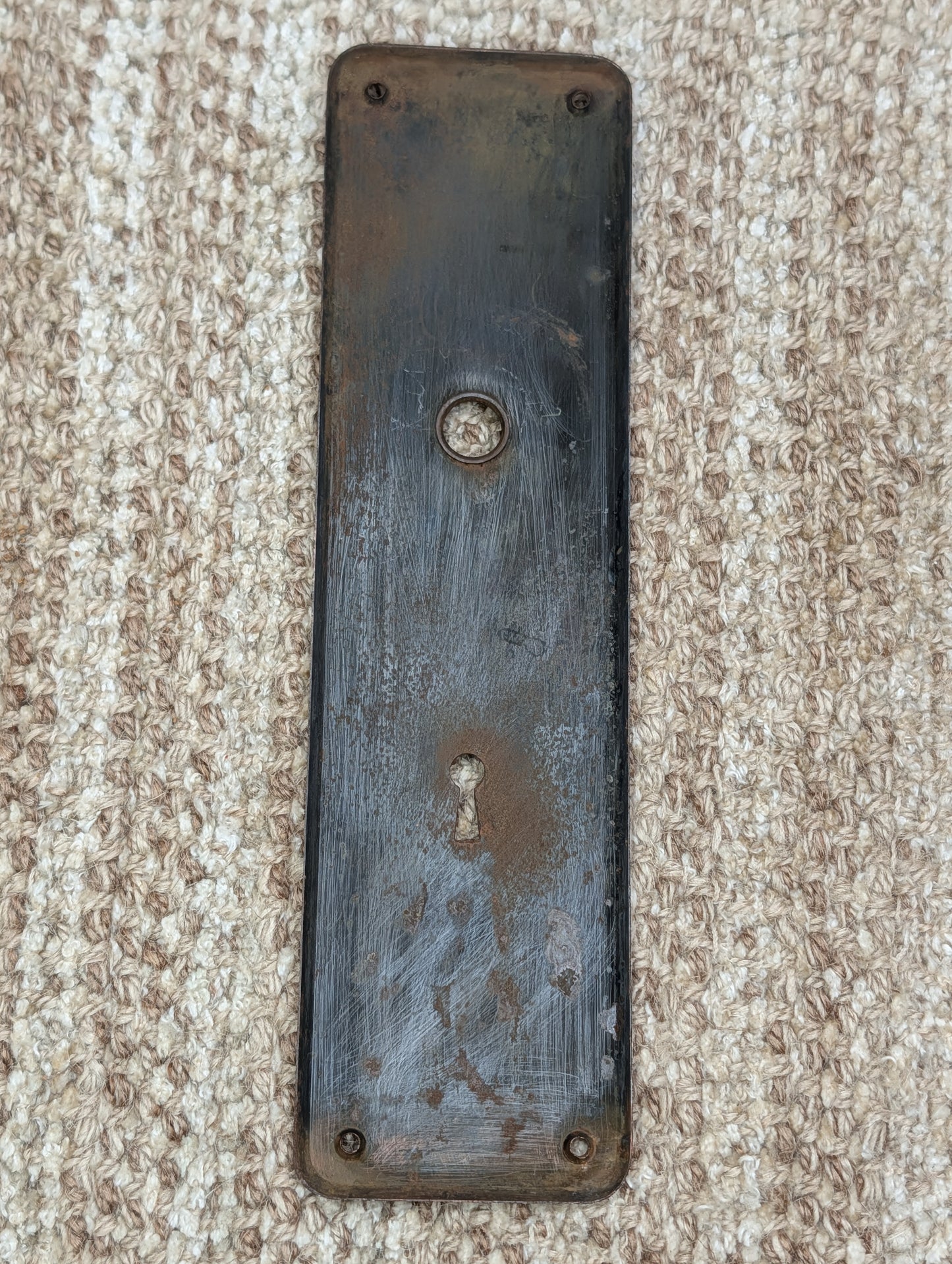2 3/4" x 10" Antique Stamped Steel Door Knob Plate