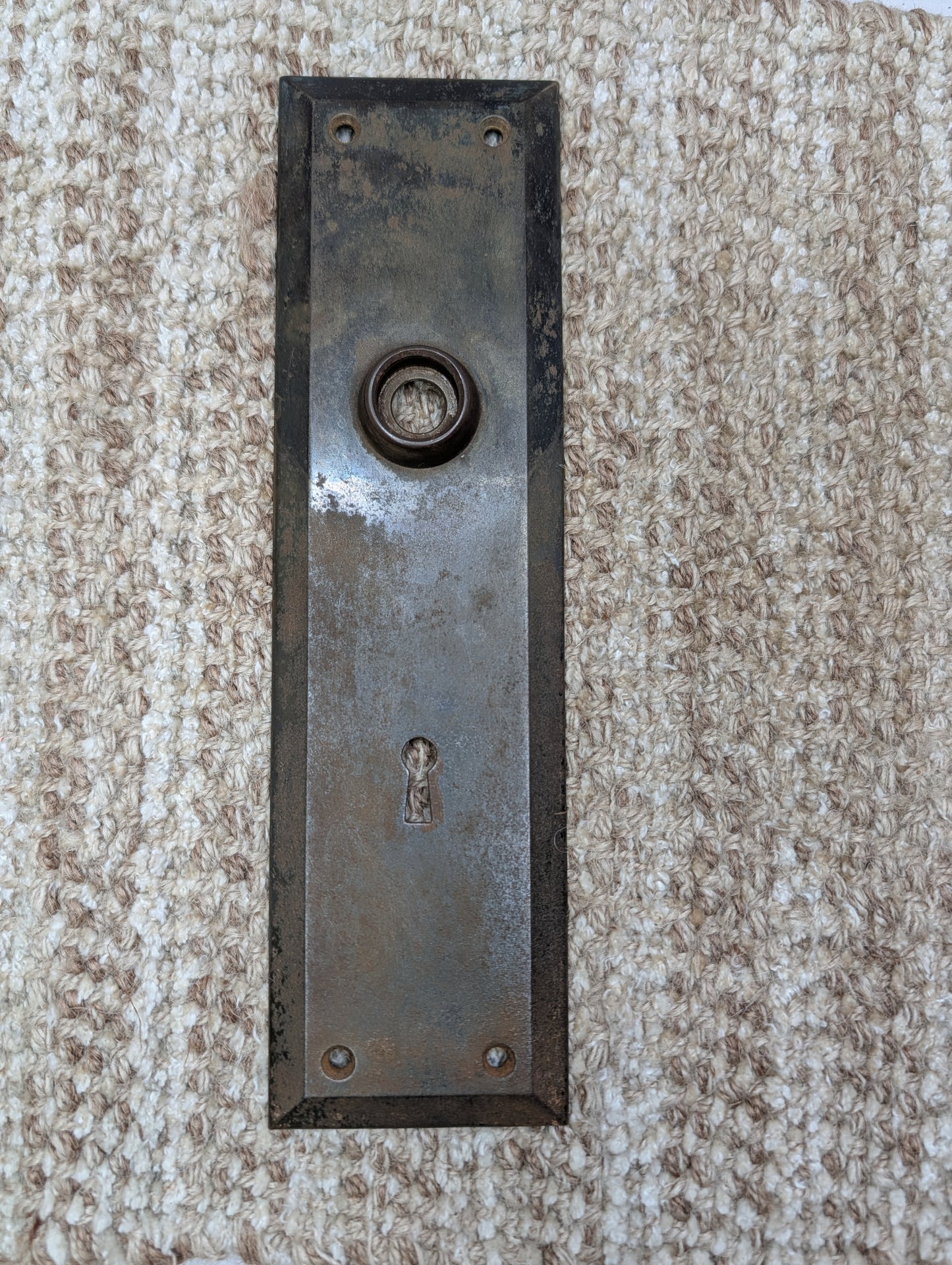 2 3/4" x 10" Antique Stamped Steel Door Knob Plate