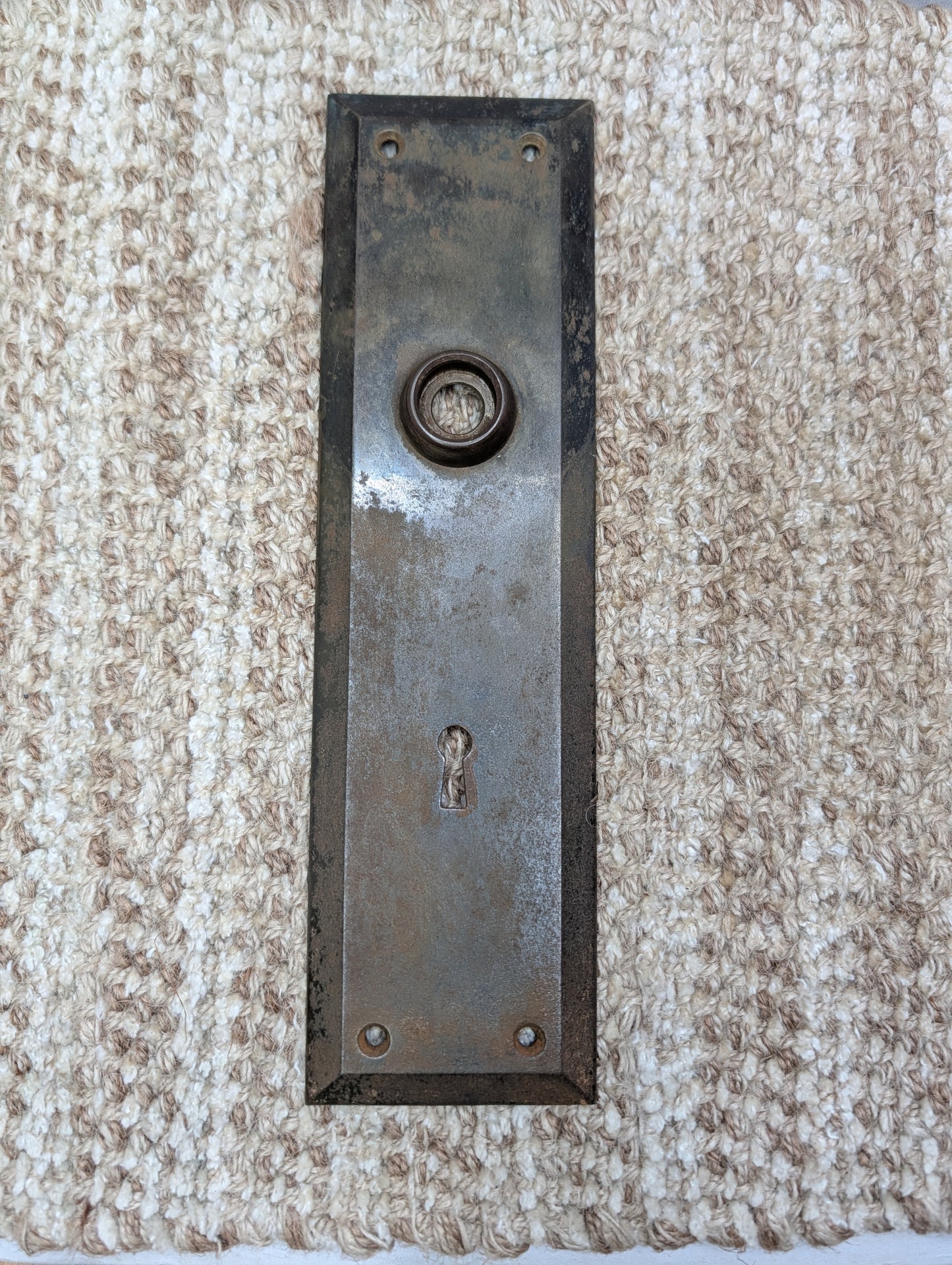 2 3/4" x 10" Antique Stamped Steel Door Knob Plate