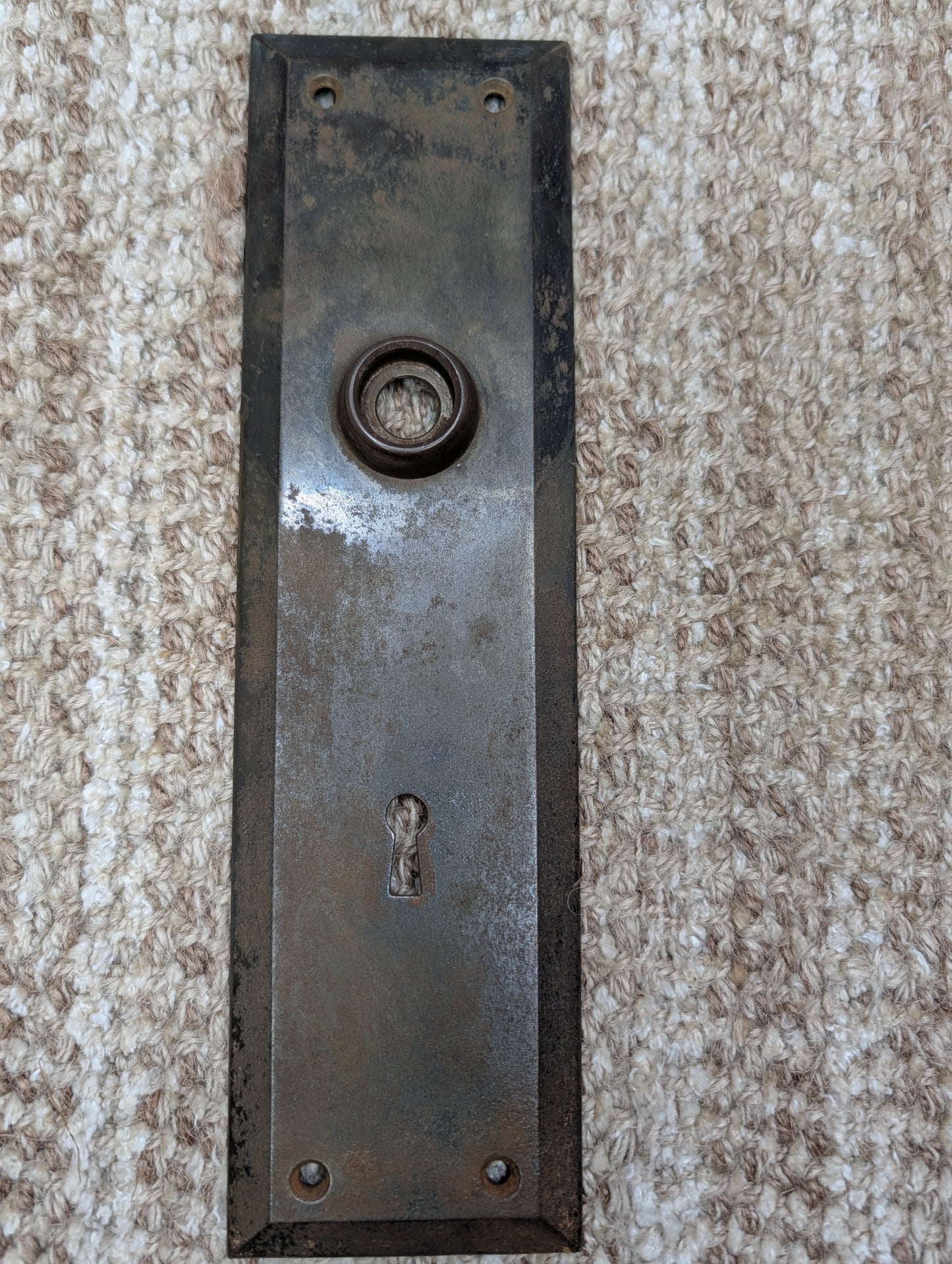 2 3/4" x 10" Antique Stamped Steel Door Knob Plate