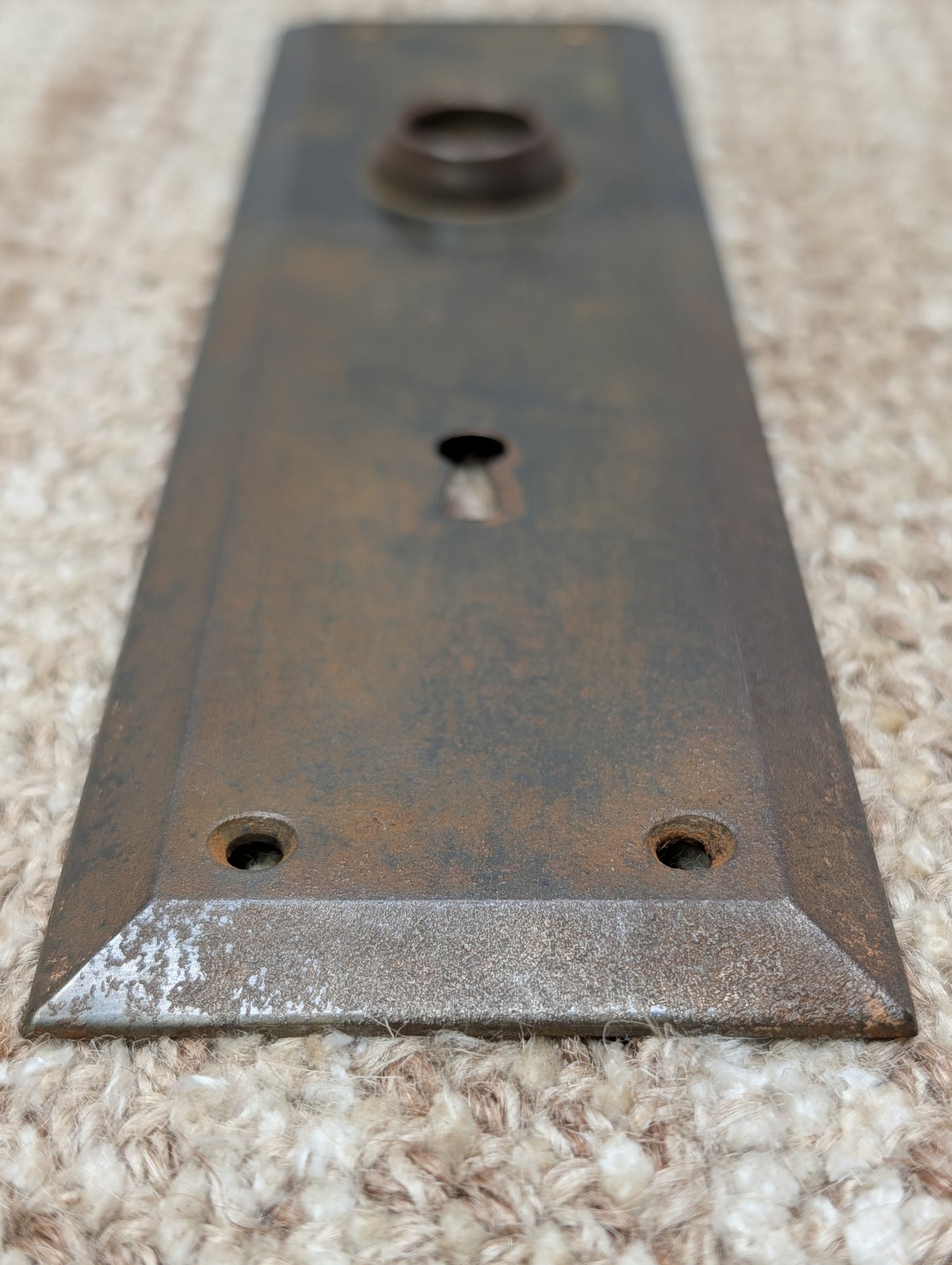 2 3/4" x 10" Antique Stamped Steel Door Knob Plate