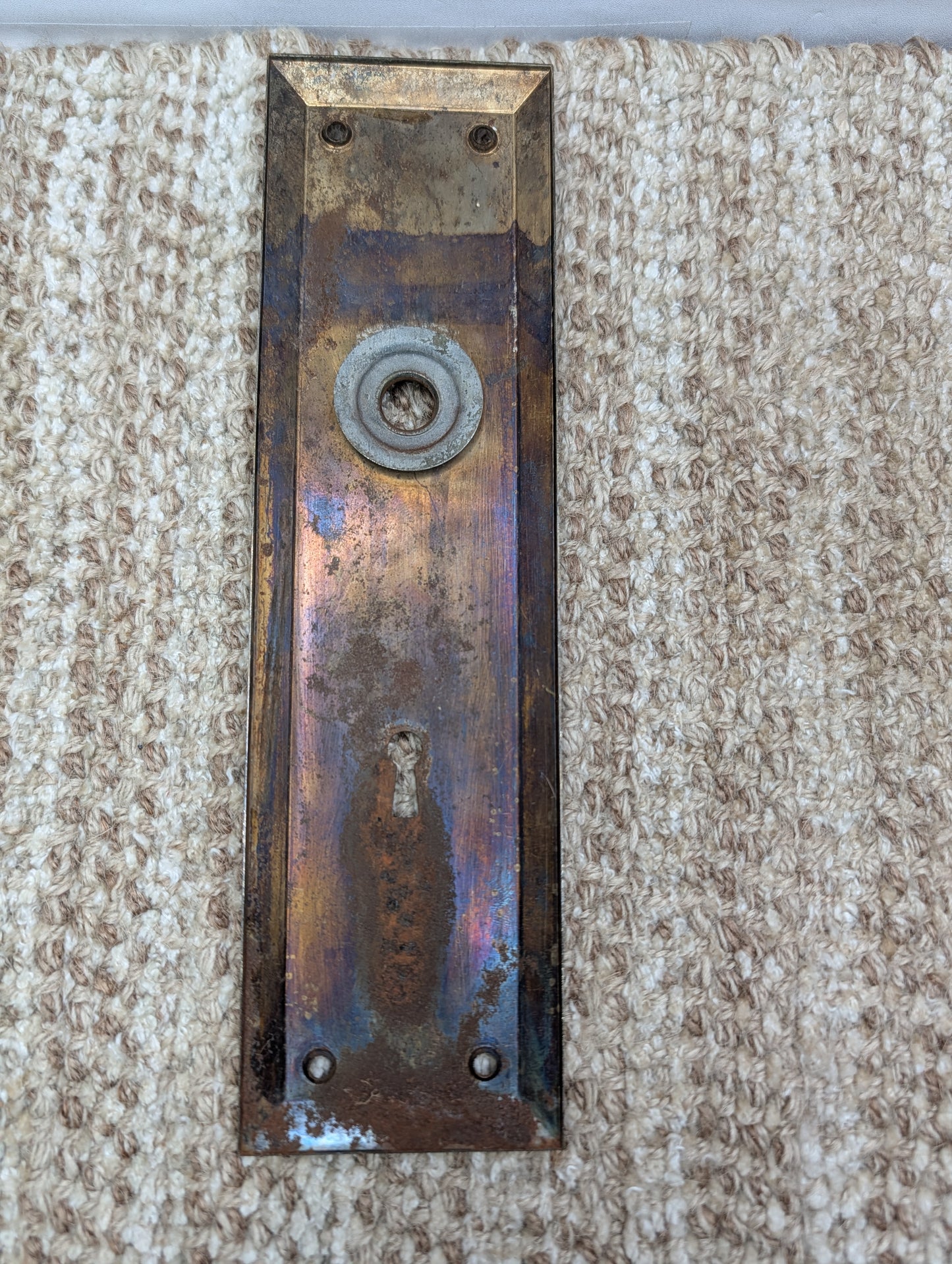 2 3/4" x 10" Antique Stamped Steel Door Knob Plate