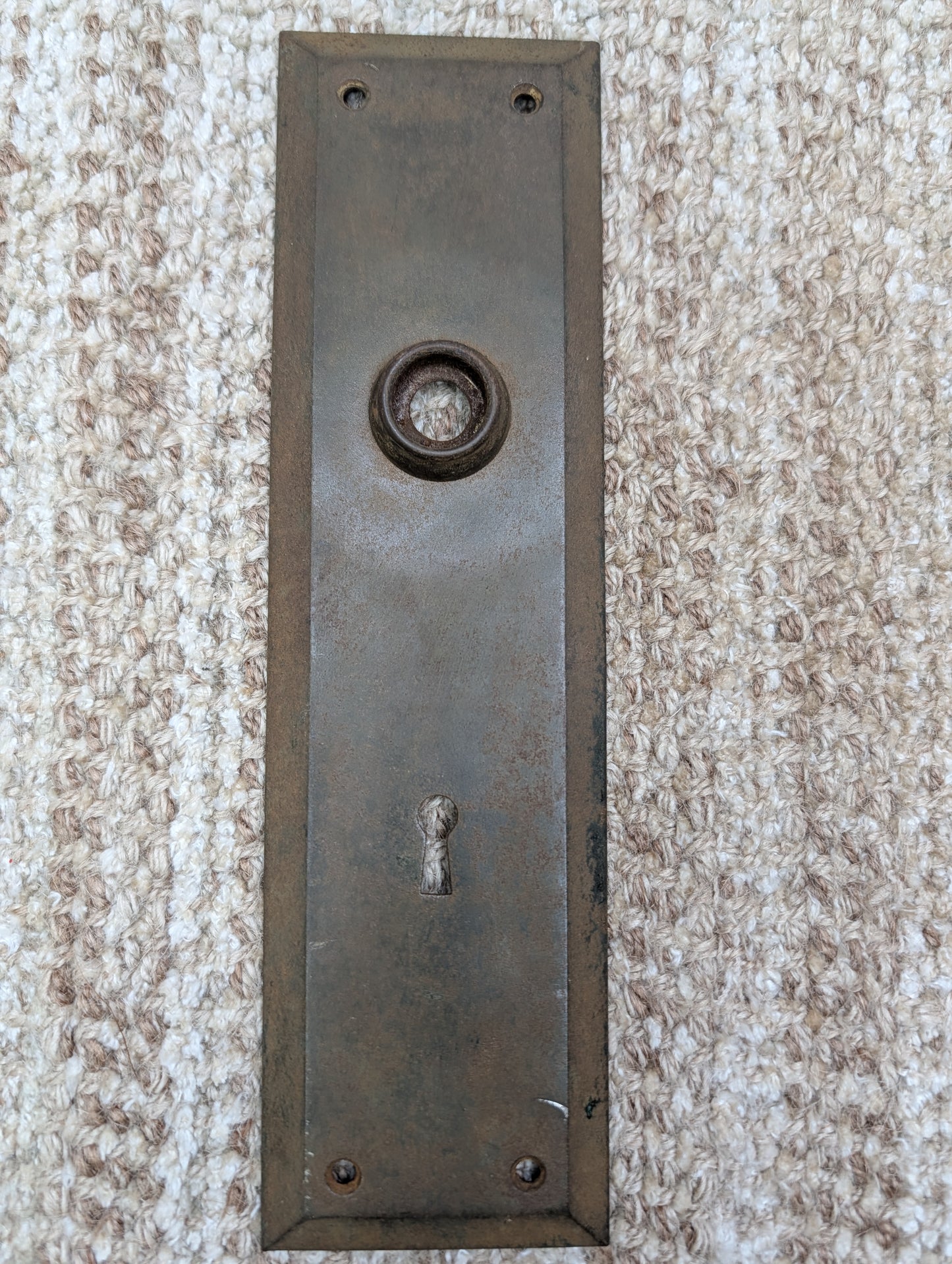 2 3/4" x 10" Antique Stamped Steel Door Knob Plate