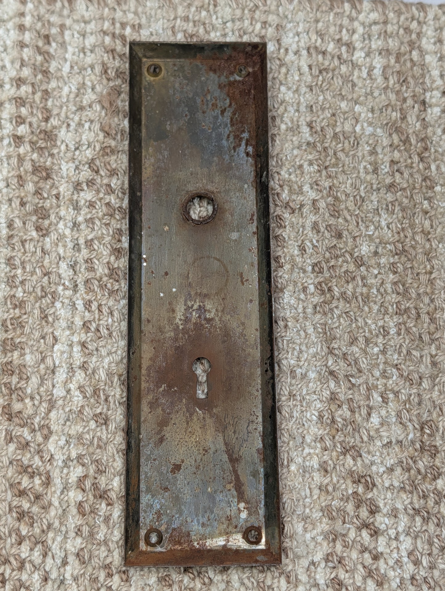 2 3/4" x 10" Antique Stamped Steel Door Knob Plate