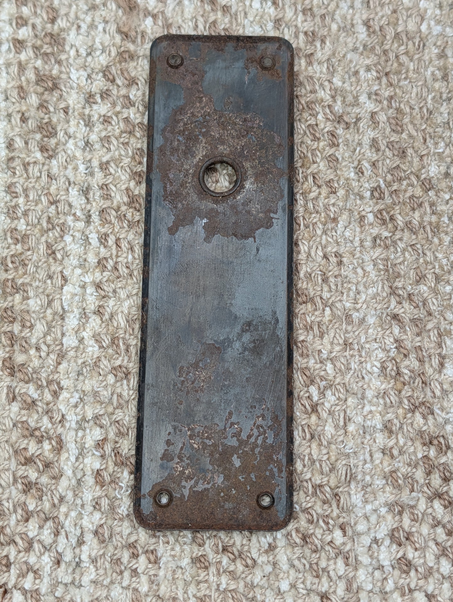 2 3/8" x 7 15/16" Antique Stamped Steel Door Knob Plate