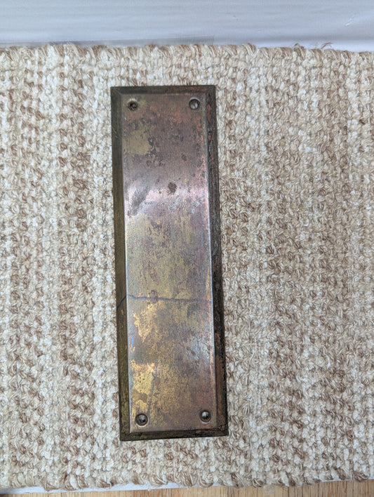 3" x 10" Antique Brass Plated Stamped Steel Door Push Plate