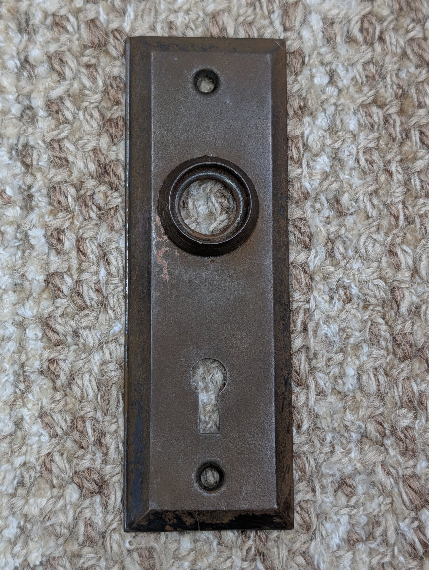 1 1/2" x 4 1/2" Antique Stamped Steel Door Knob Plate