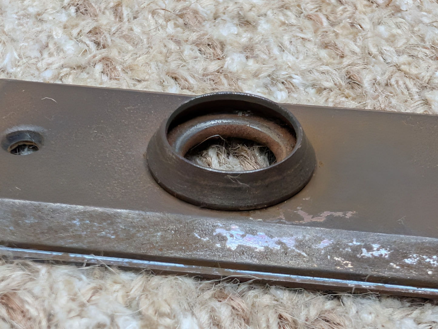 1 1/2" x 4 1/2" Antique Stamped Steel Door Knob Plate