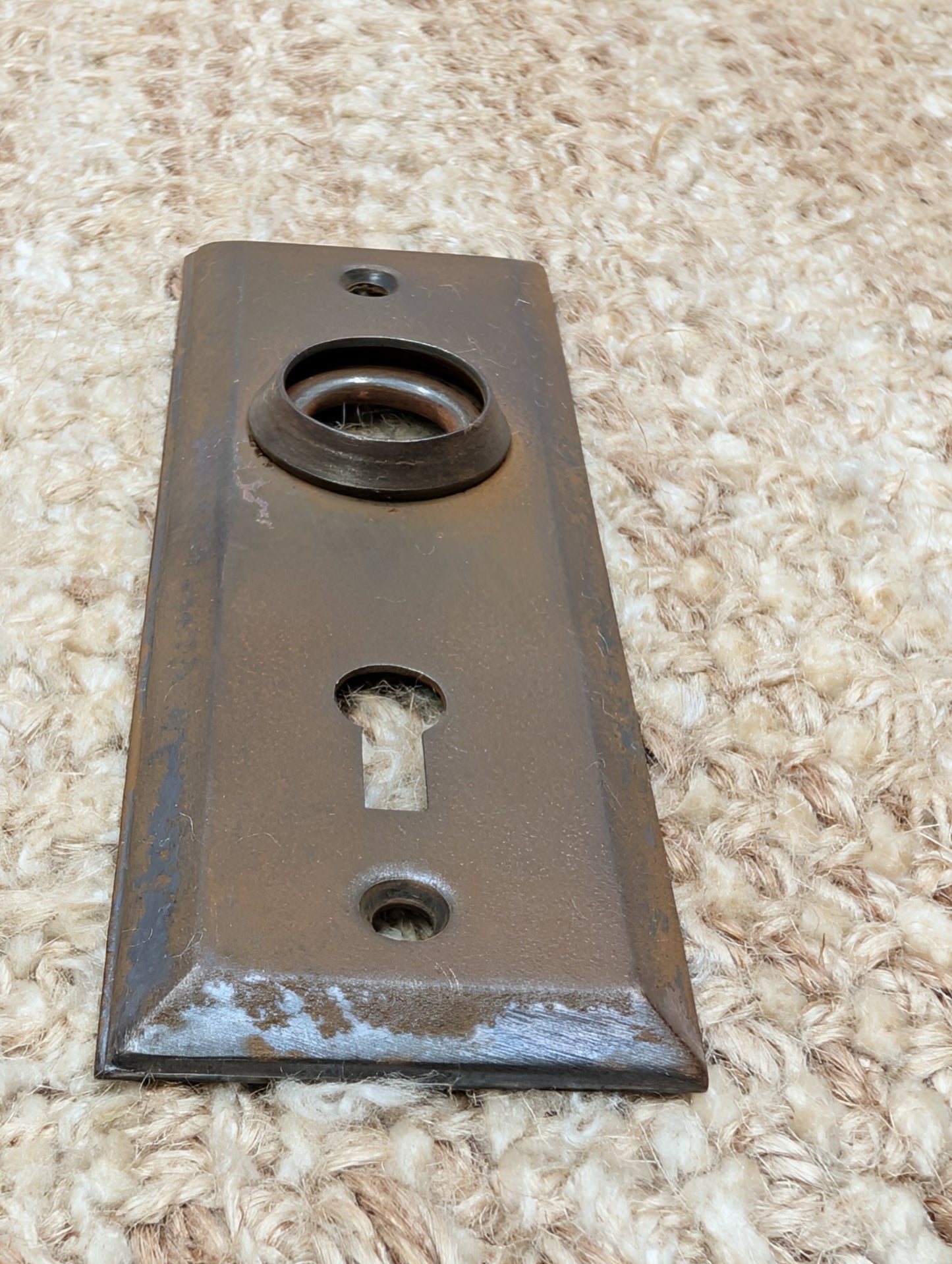 1 1/2" x 4 1/2" Antique Stamped Steel Door Knob Plate