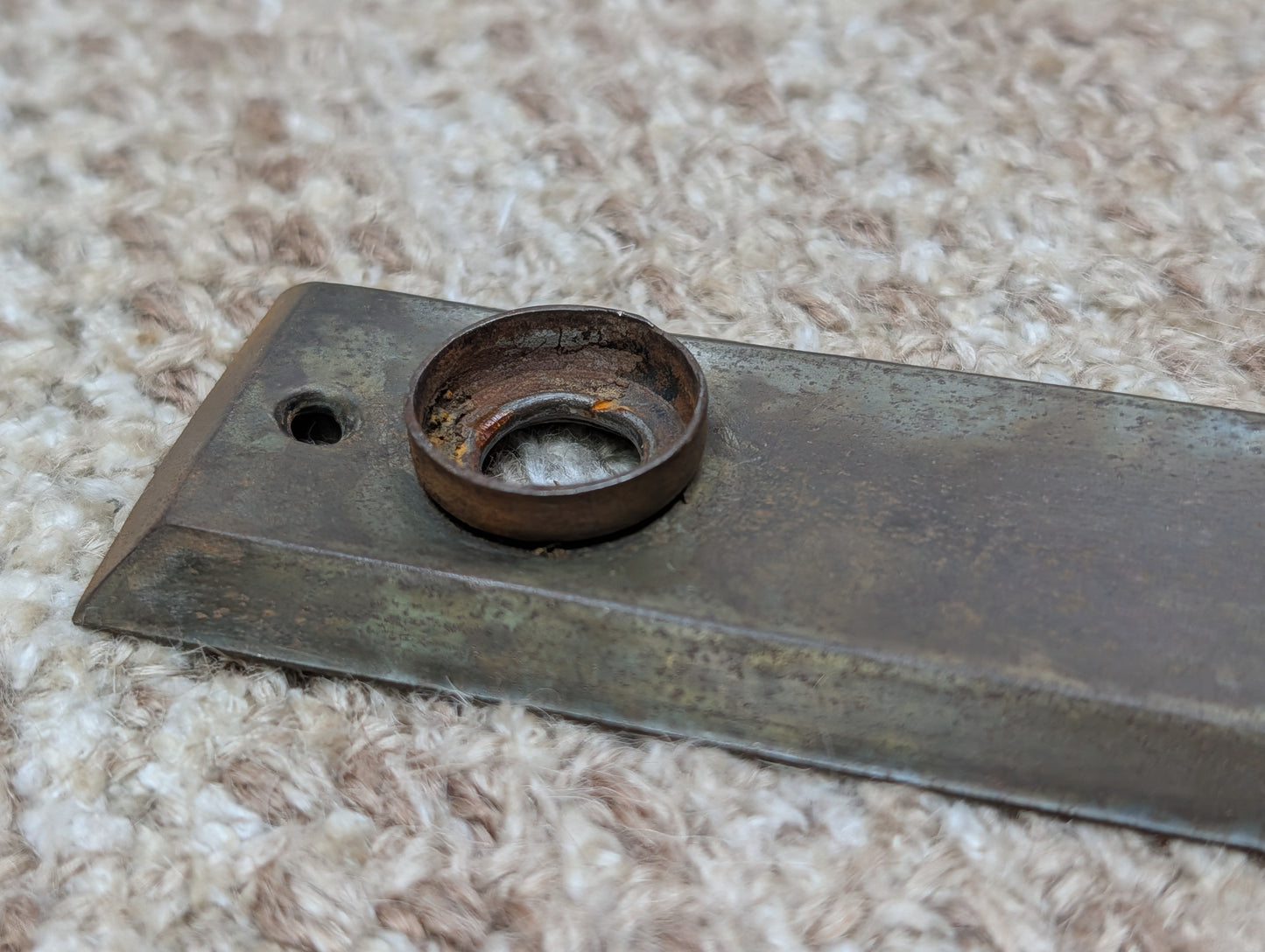 1 1/2" x 4 13/16" Antique Stamped Steel Door Knob Plate