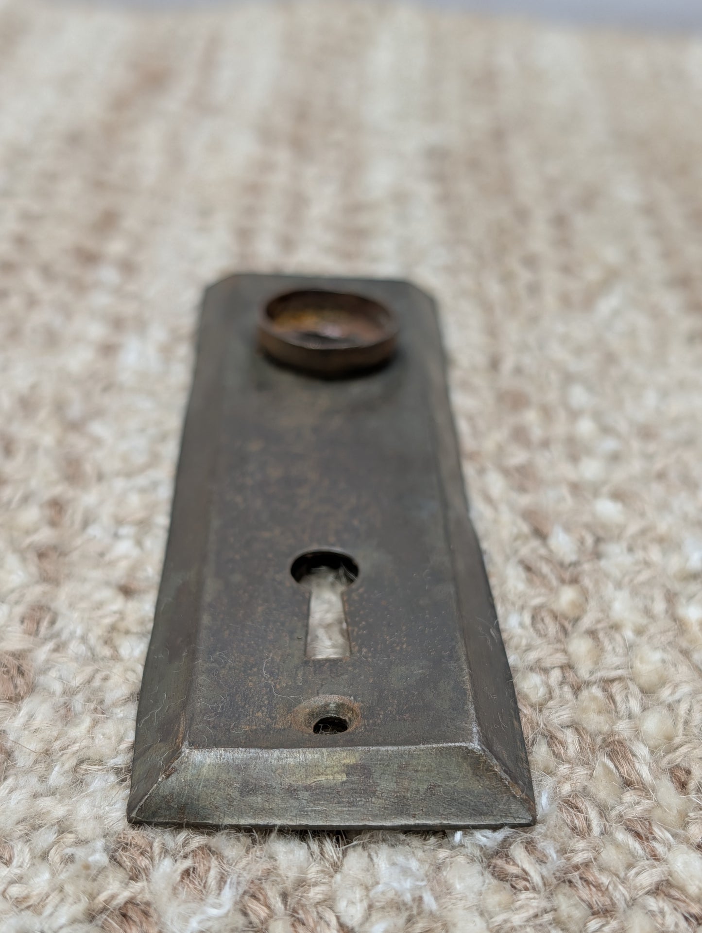 1 1/2" x 4 13/16" Antique Stamped Steel Door Knob Plate