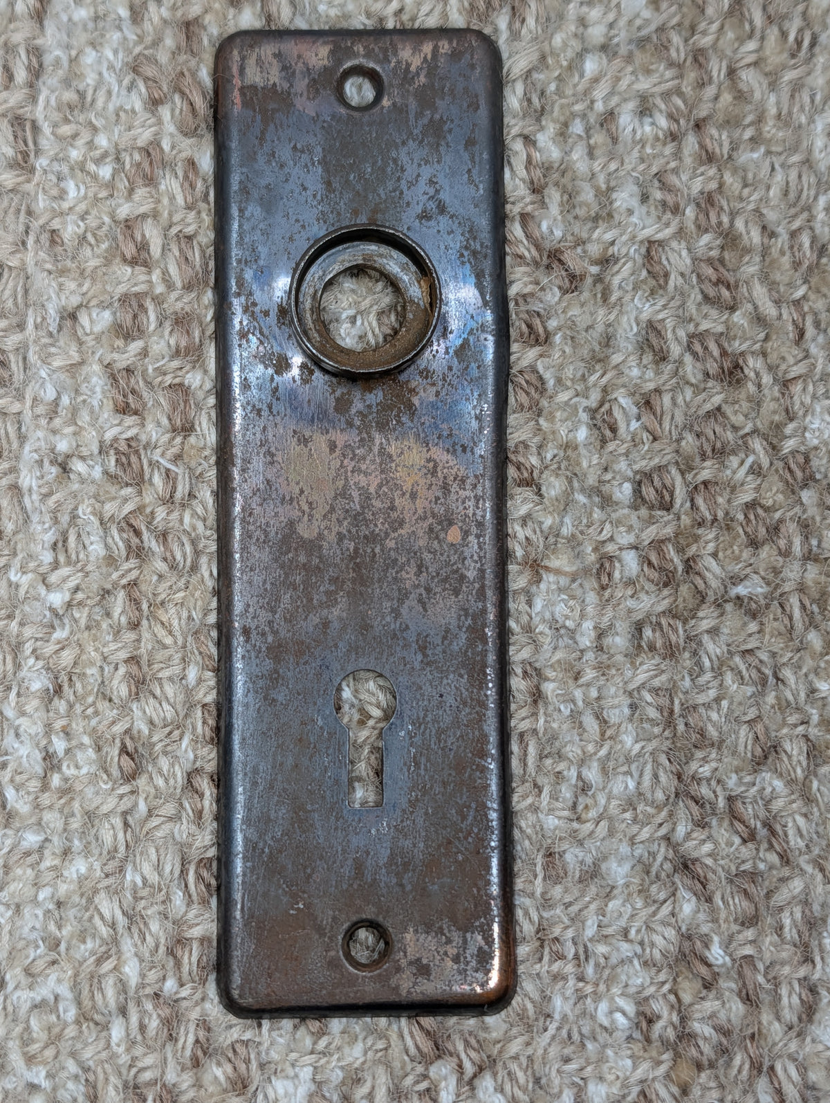 1 5/8" x 5 1/2" Antique Stamped Steel Door Knob Plate