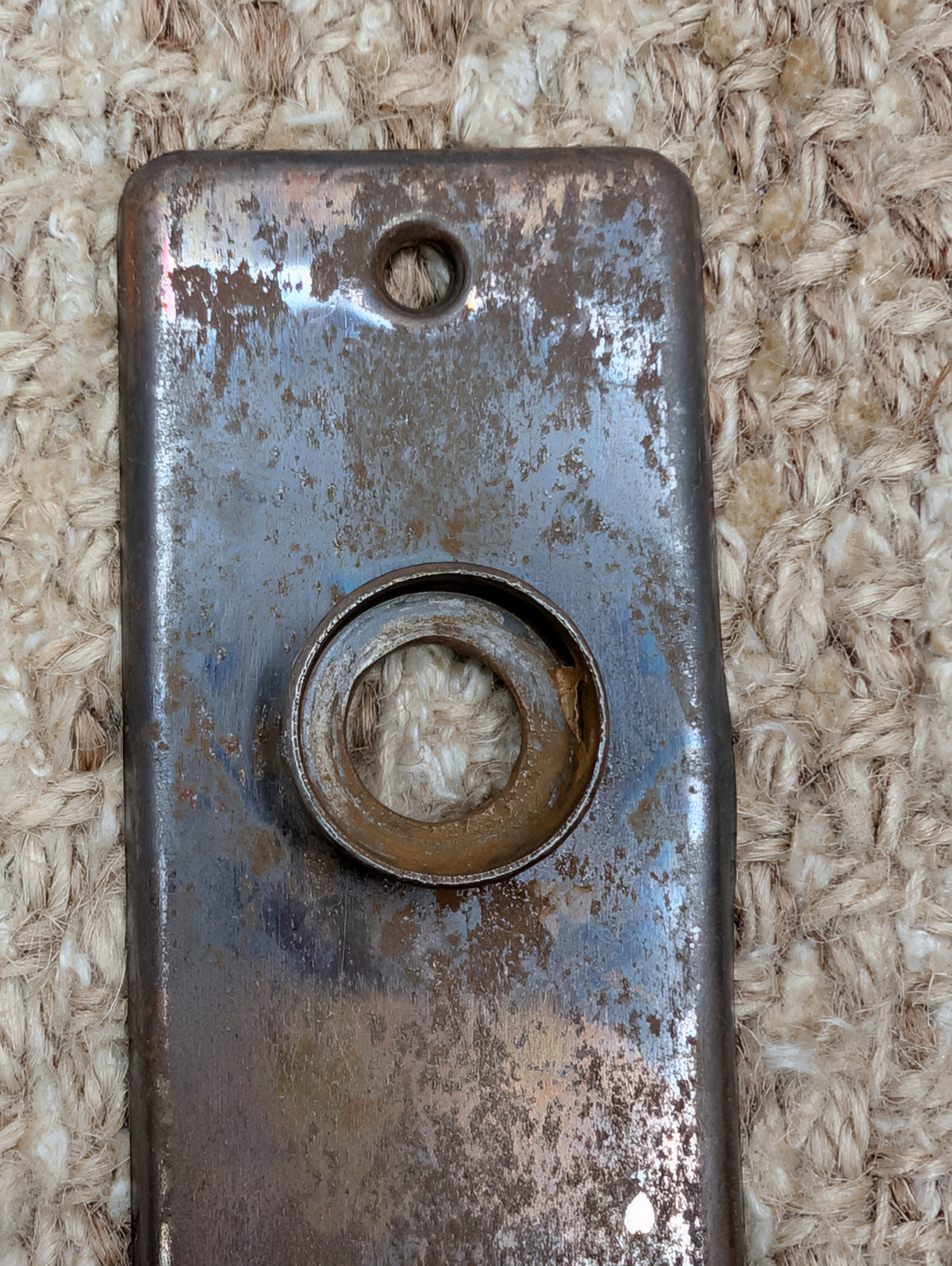 1 5/8" x 5 1/2" Antique Stamped Steel Door Knob Plate