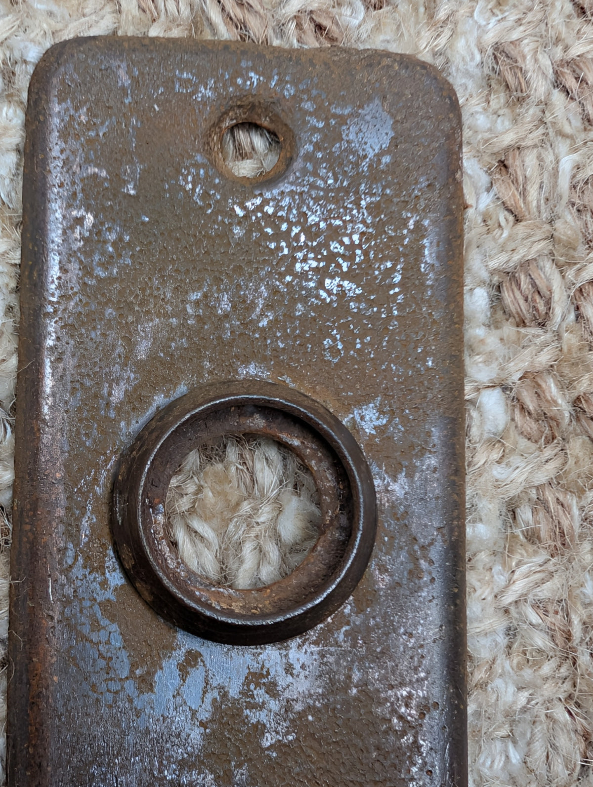 1 5/8" x 5 3/8" Antique Stamped Steel Door Knob Plate