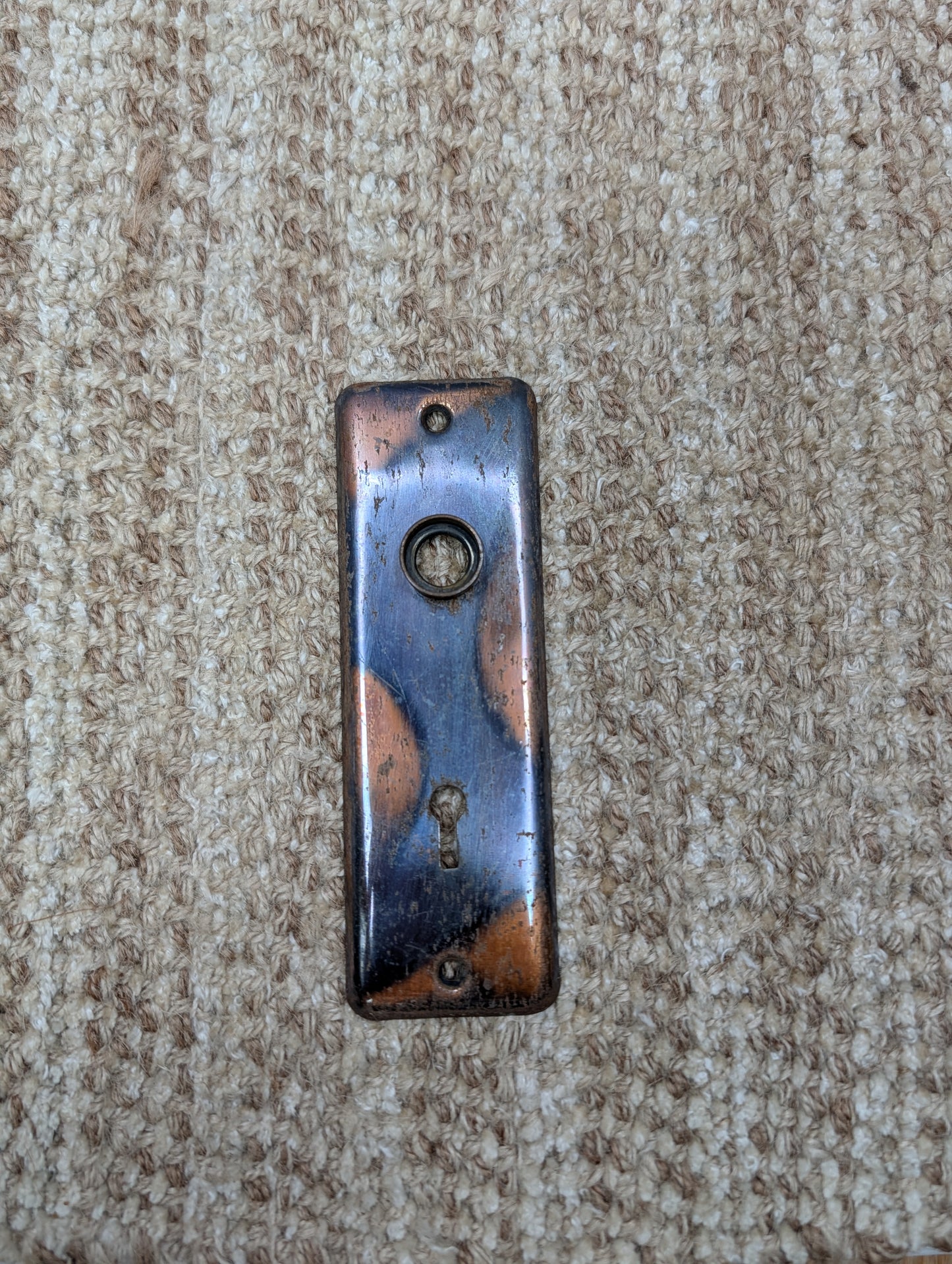 1 7/8" x 5 3/4" Antique Stamped Steel Door Knob Plate