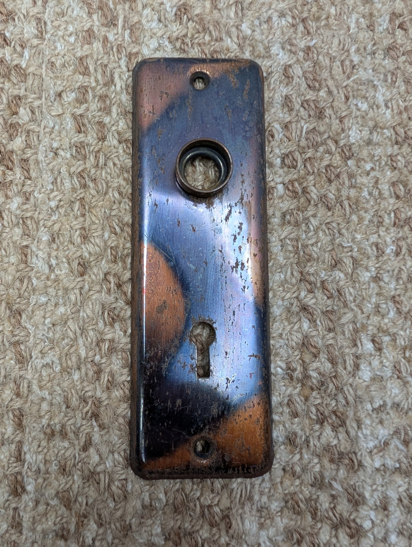 1 7/8" x 5 3/4" Antique Stamped Steel Door Knob Plate