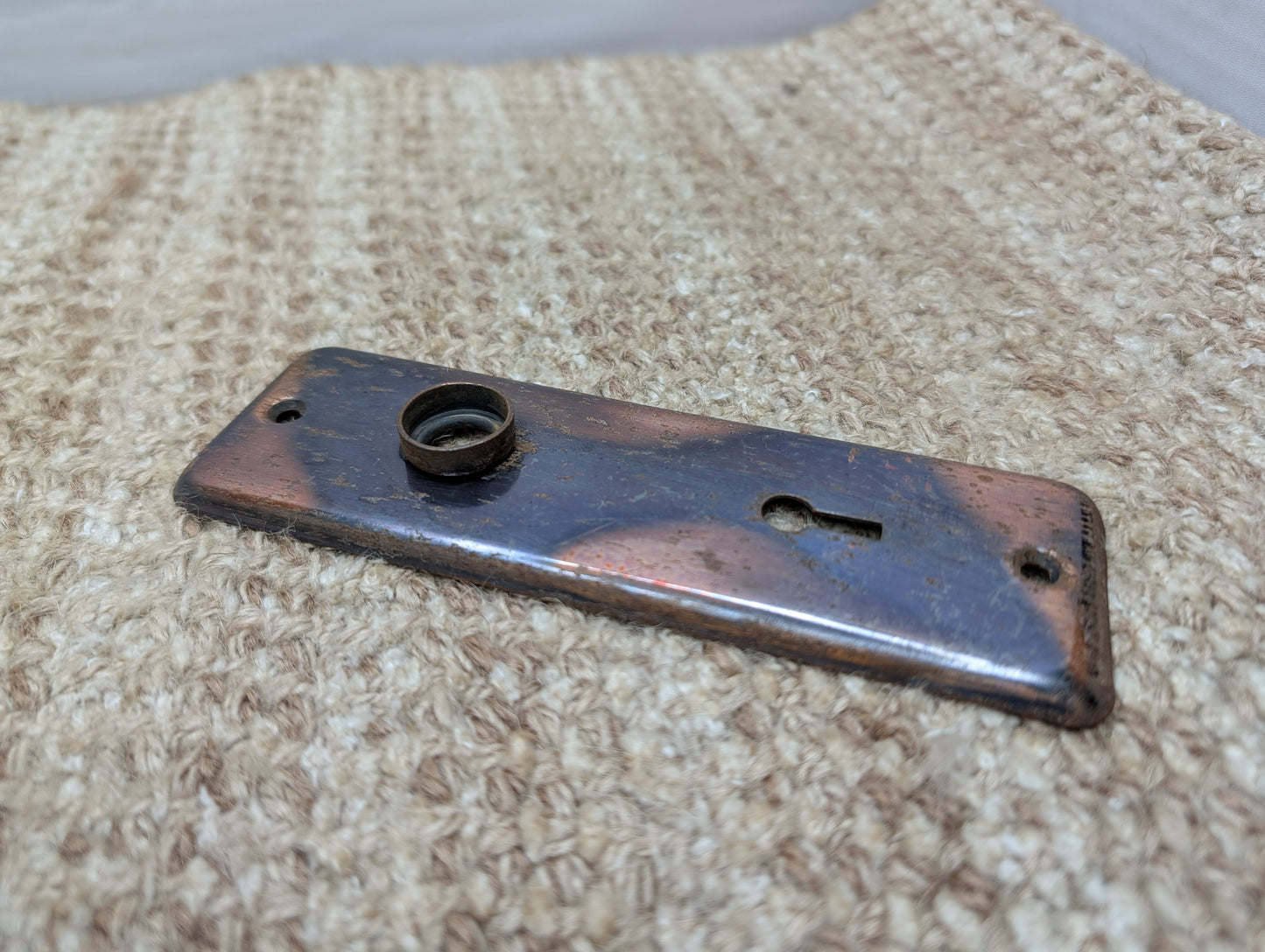1 7/8" x 5 3/4" Antique Stamped Steel Door Knob Plate