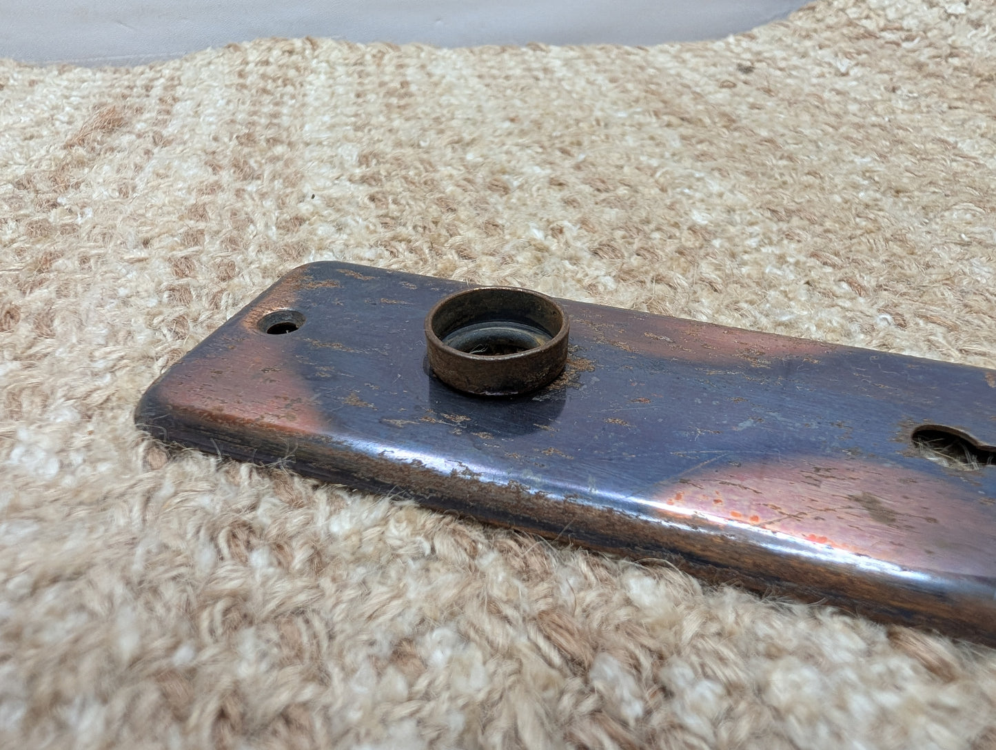 1 7/8" x 5 3/4" Antique Stamped Steel Door Knob Plate