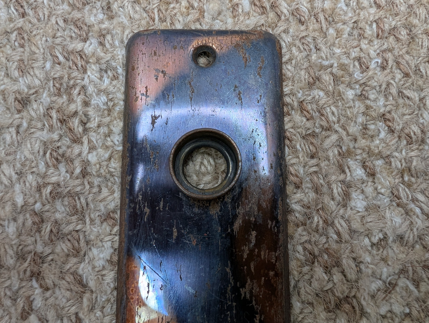 1 7/8" x 5 3/4" Antique Stamped Steel Door Knob Plate