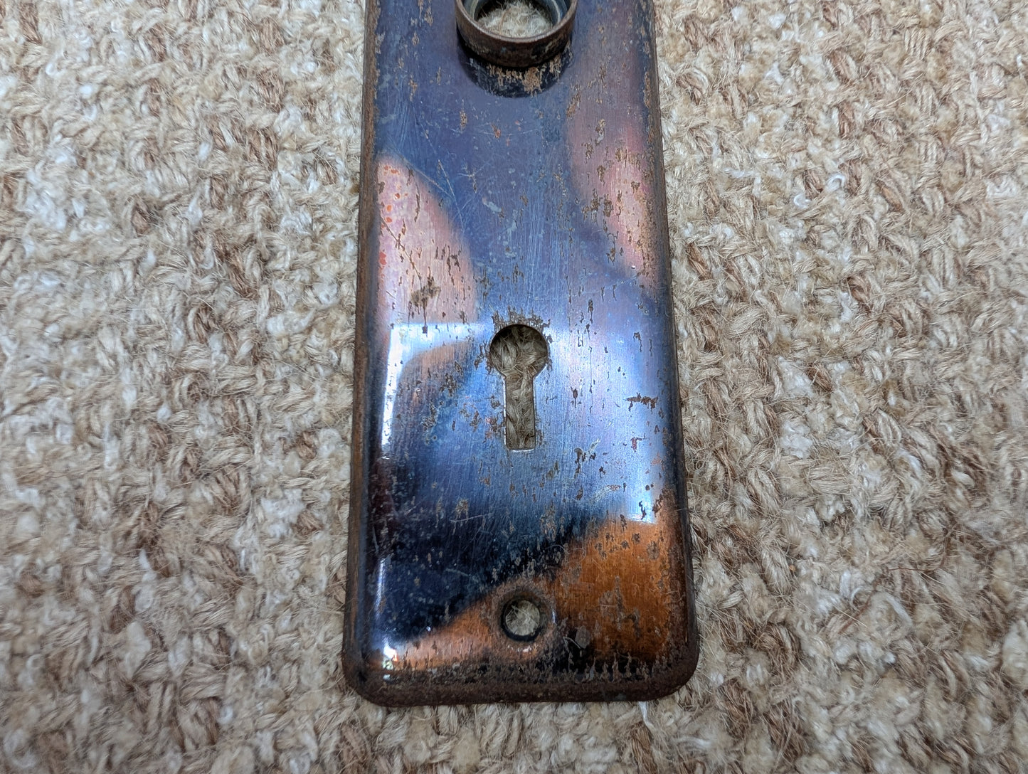 1 7/8" x 5 3/4" Antique Stamped Steel Door Knob Plate