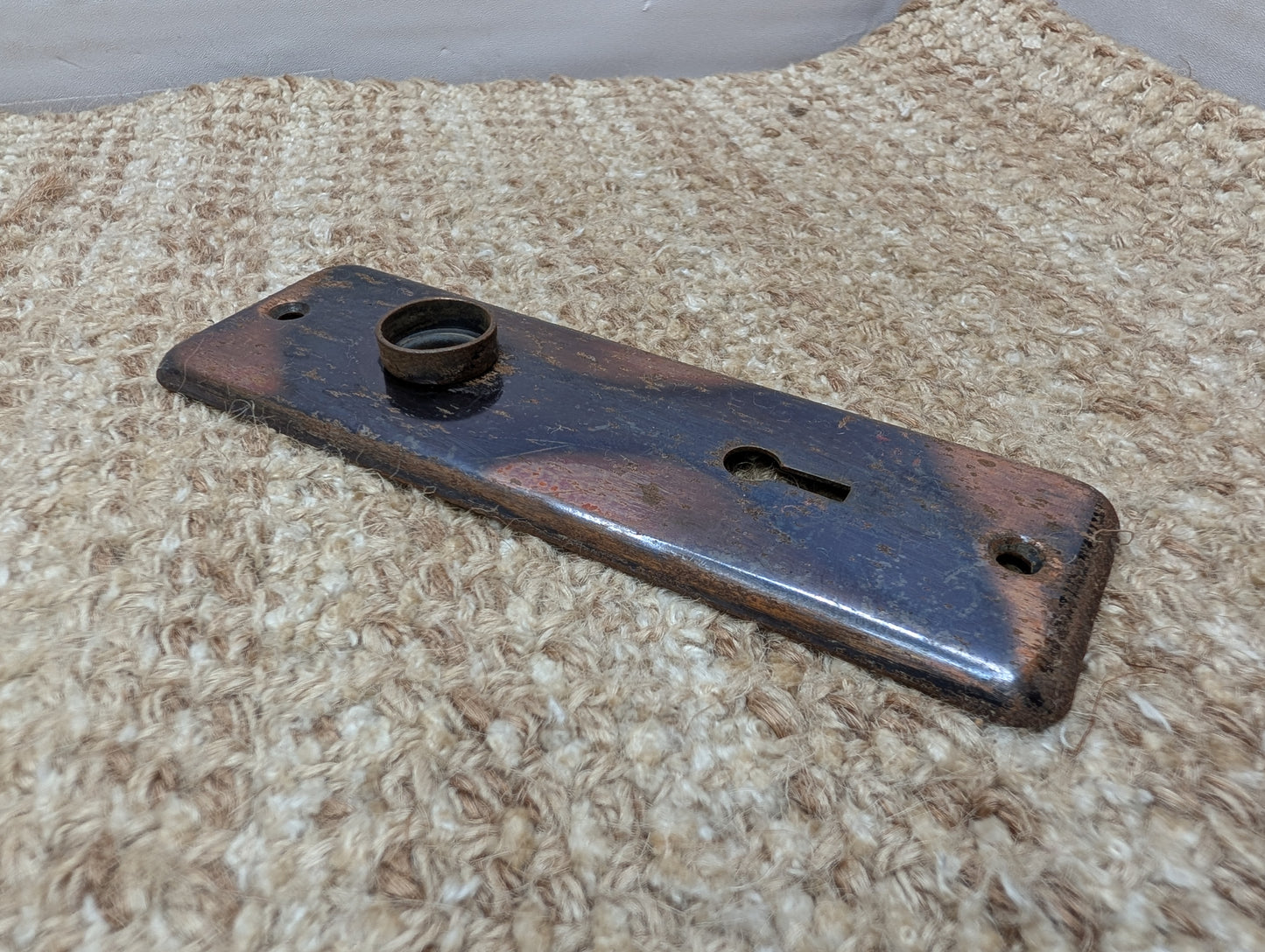 1 7/8" x 5 3/4" Antique Stamped Steel Door Knob Plate