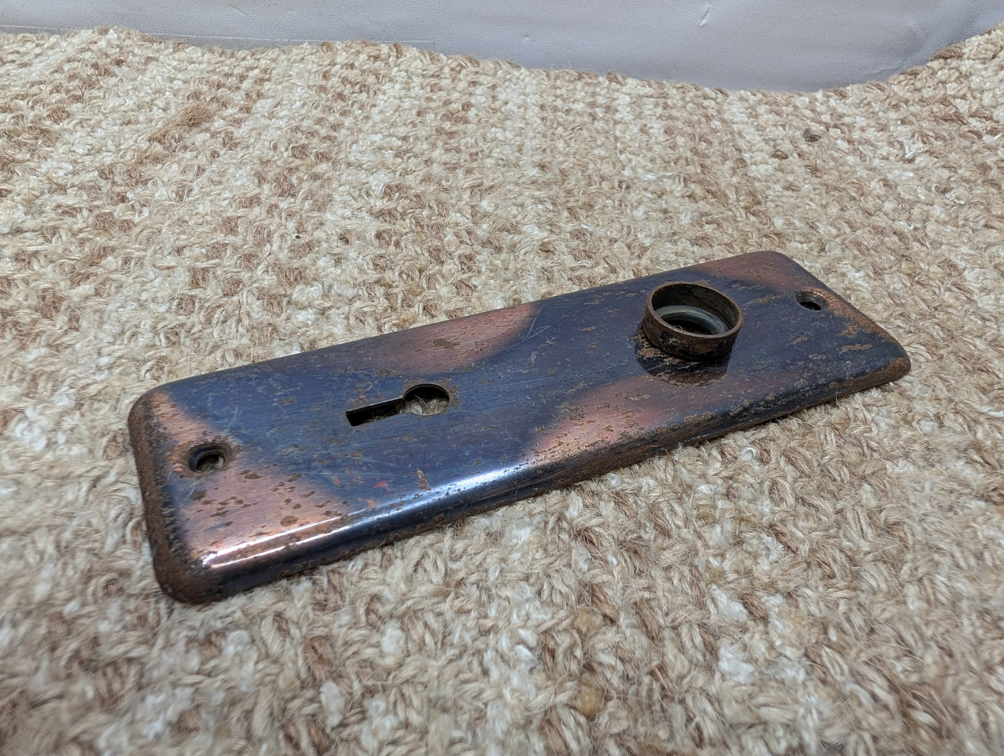 1 7/8" x 5 3/4" Antique Stamped Steel Door Knob Plate