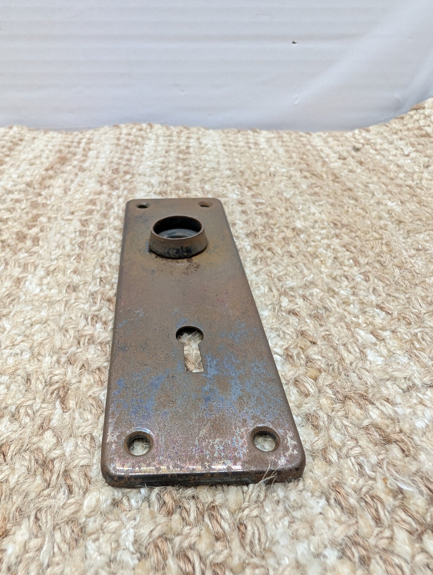 1 13/16" x 5 11/16" Antique Stamped Steel Door Knob Plate