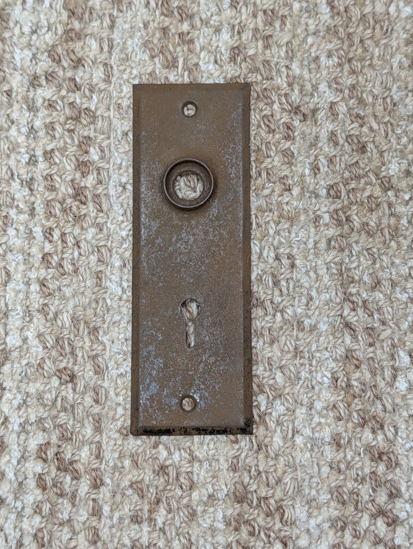 1 13/16" x 5 7/8" Antique Stamped Steel Door Knob Plate