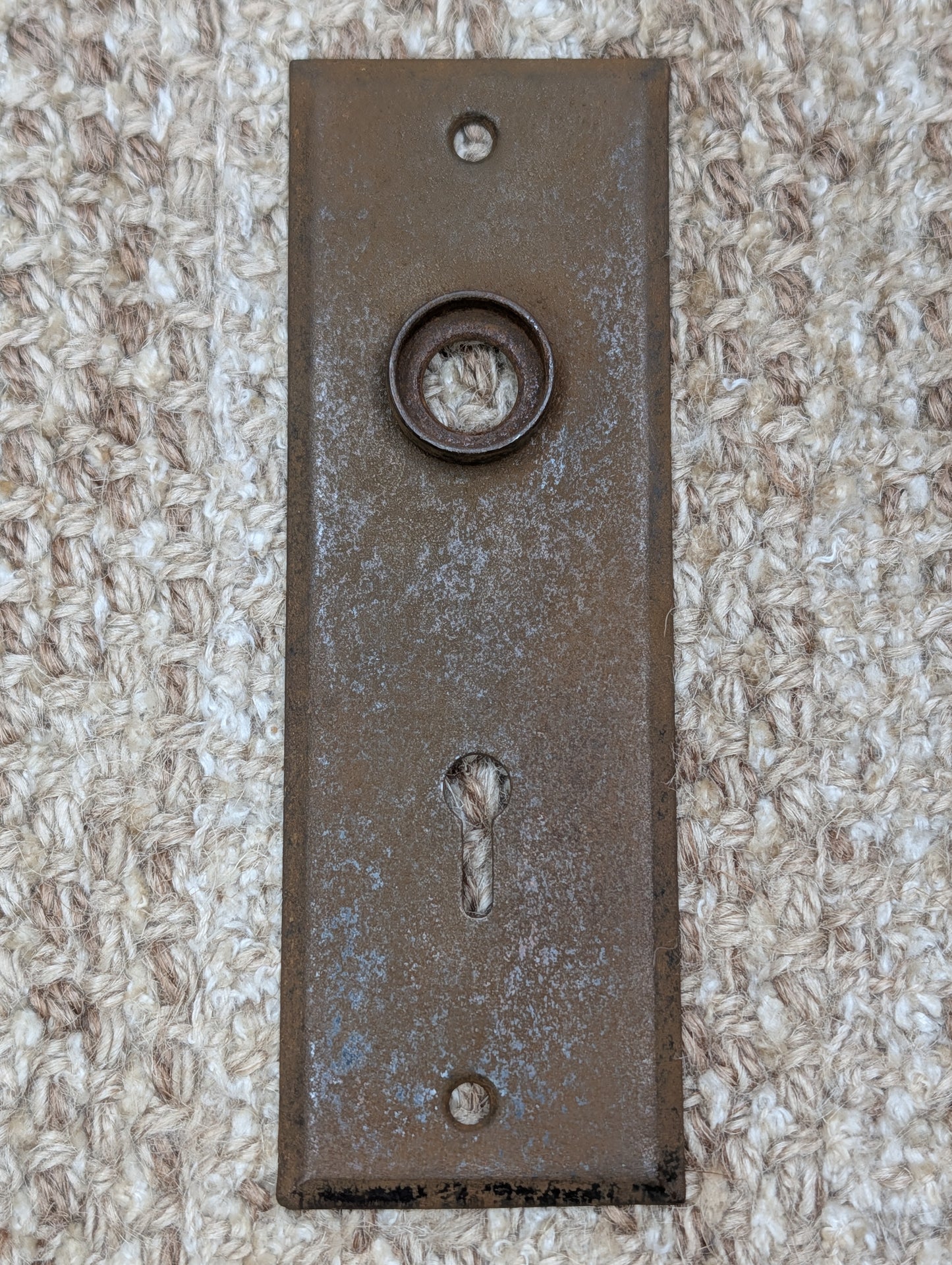 1 13/16" x 5 7/8" Antique Stamped Steel Door Knob Plate